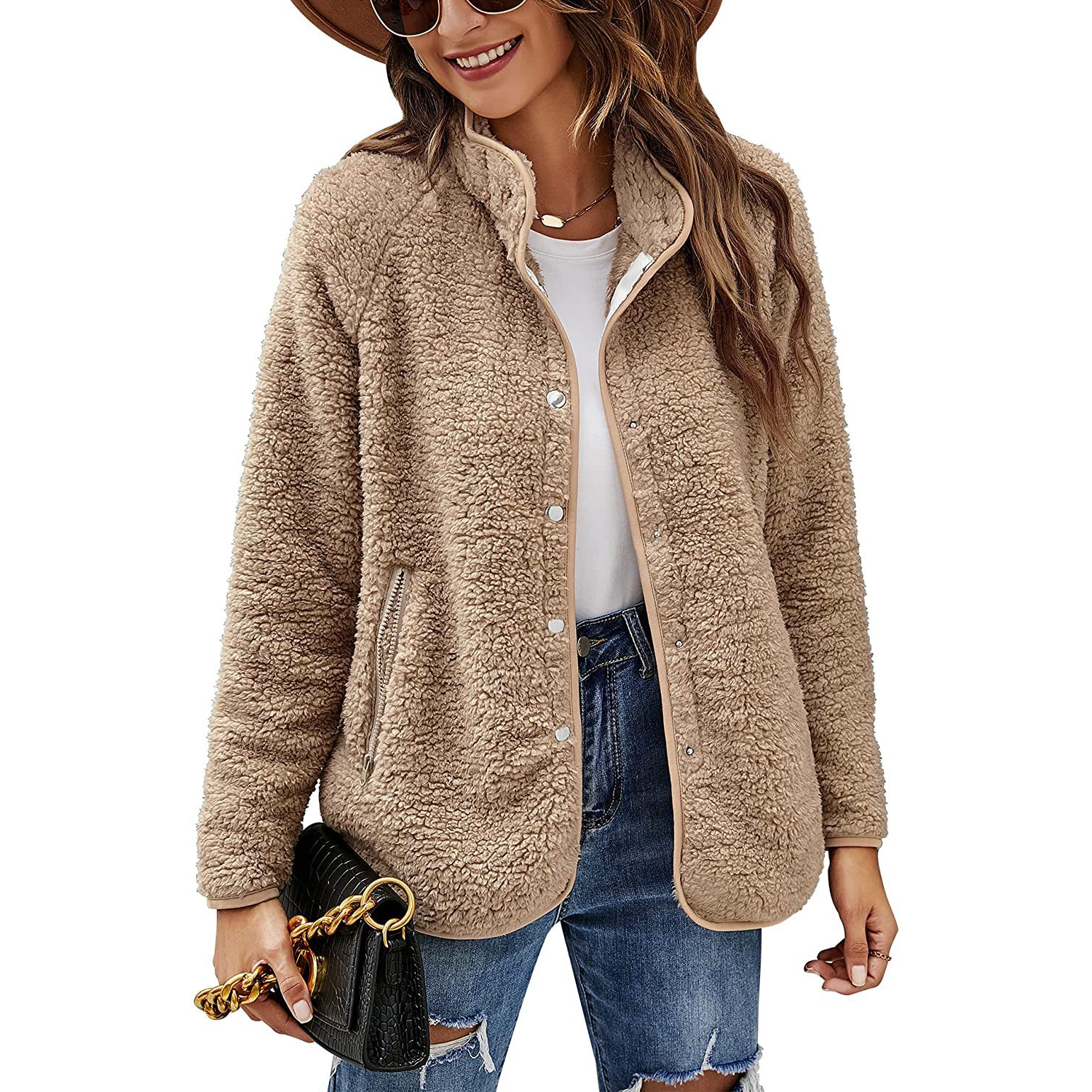Warm Long Sleeve Cardigan Coat Lapel Button 2