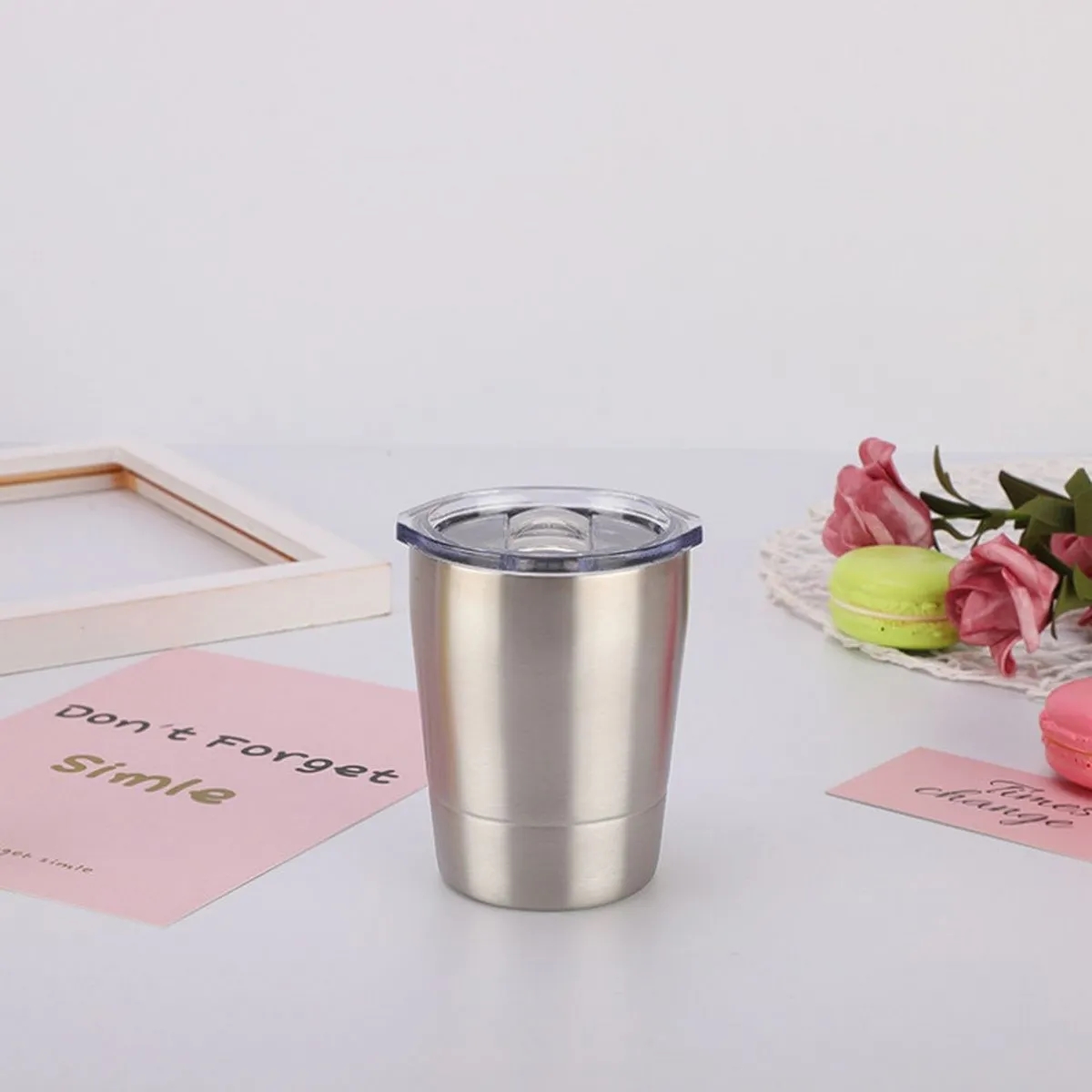 8 Oz Coffee Tumbler Stainless Steel Kids Milk Mug With Lid 9