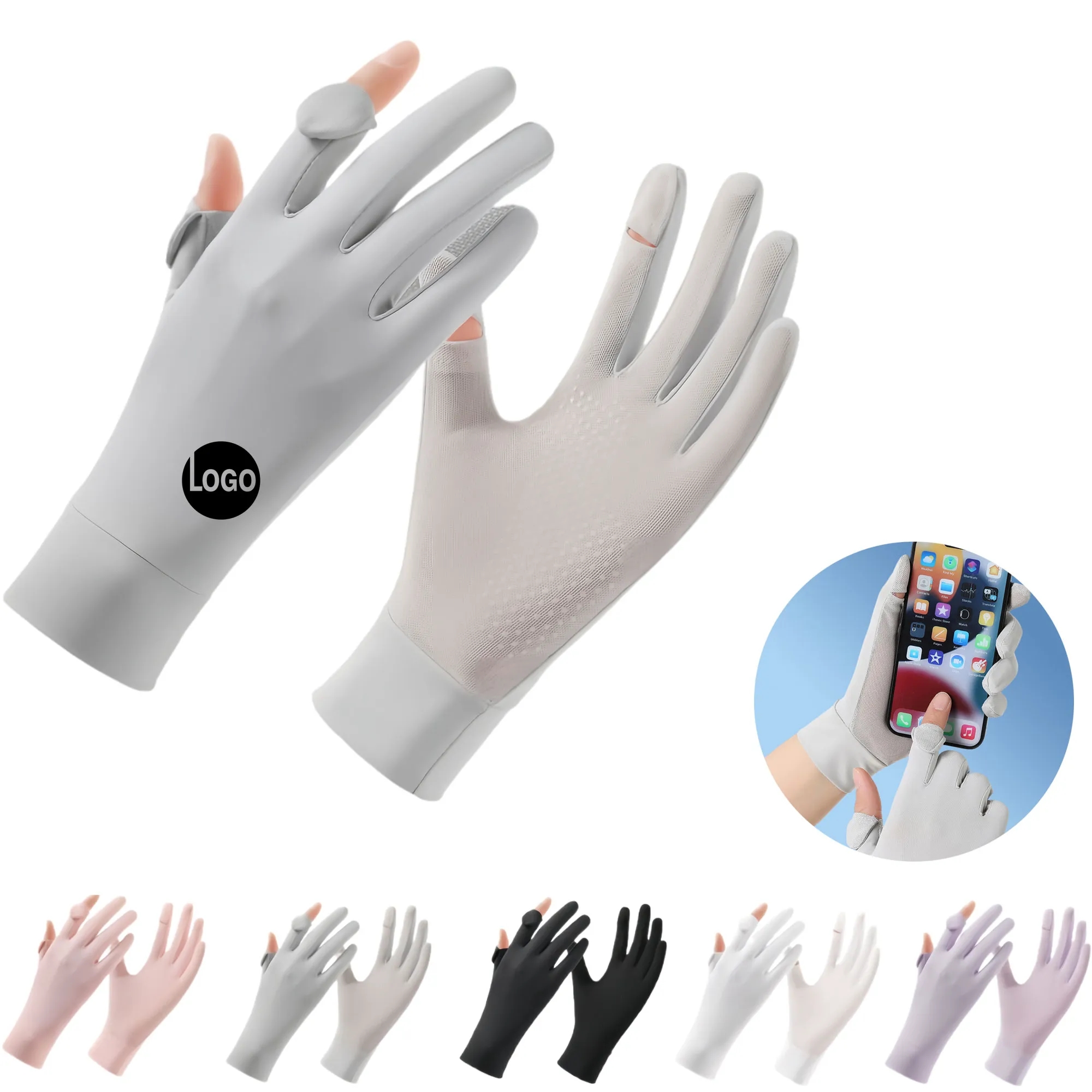 Cooling UPF50 Fingerless Ice Silk Gloves For Outdoor Driving
