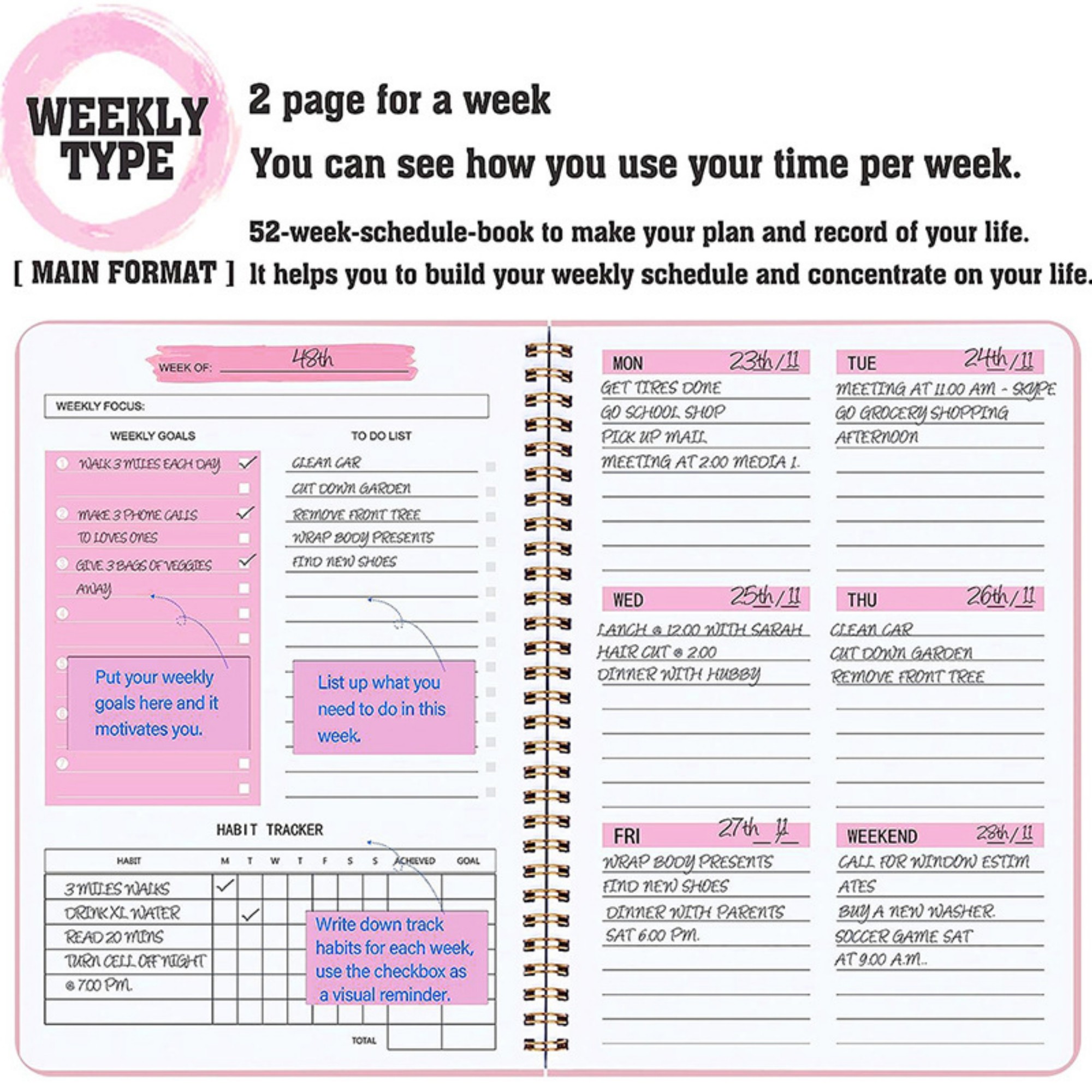 A5 52 Sheets Undated Weekly Planner 4