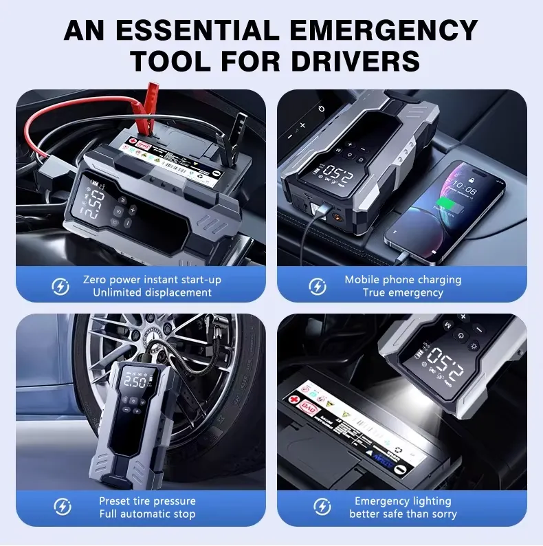Portable Car Jump Starter with Air Pump Compressor 150PSI 4