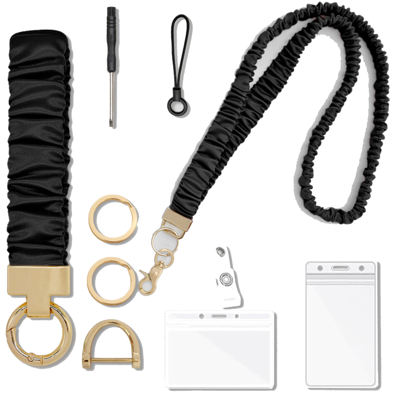 Pleated Polyester Neck Lanyard Wristlet Set w/ ID Holder 13