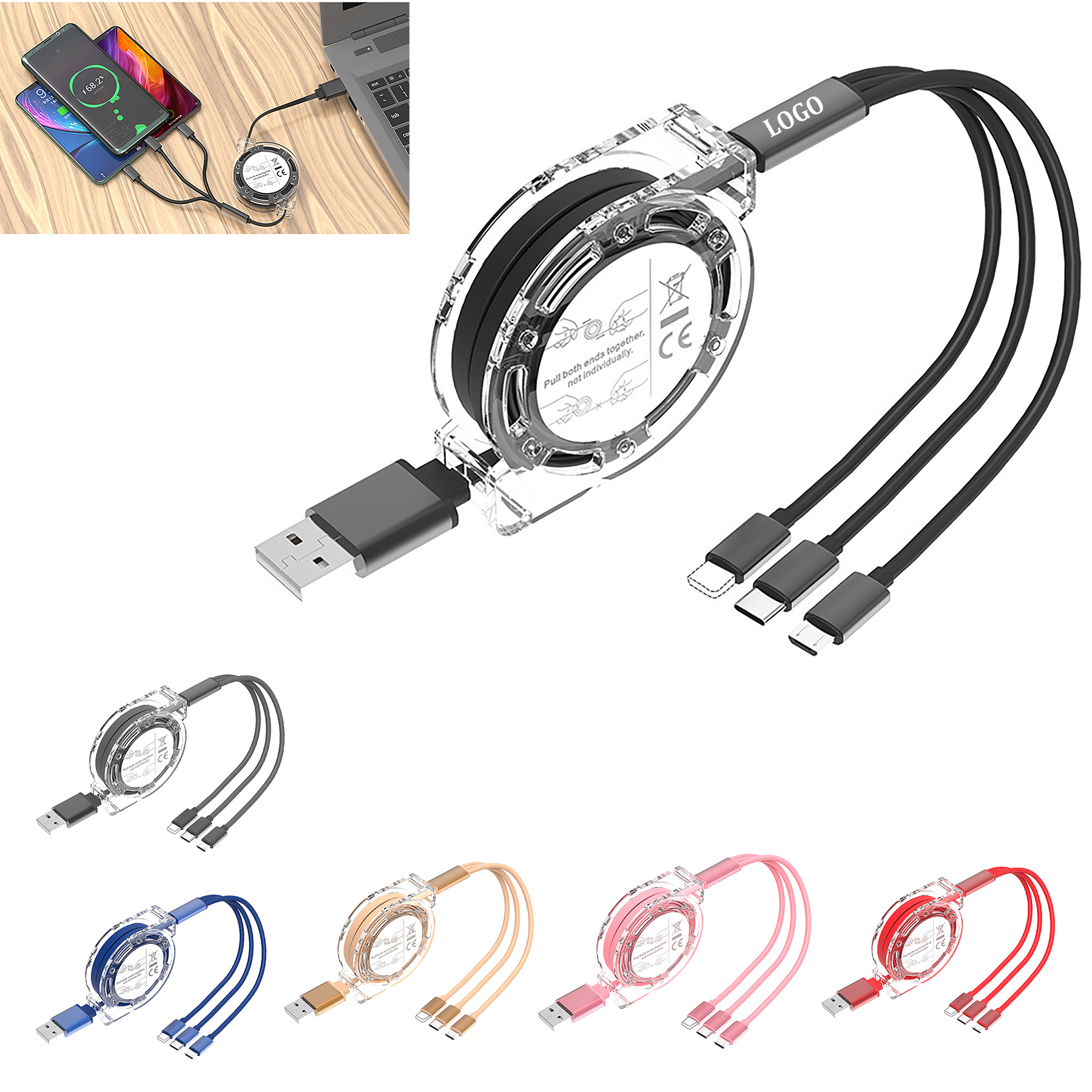 3 in 1 Retractable Multi Purpose Fast Charging Cable 7