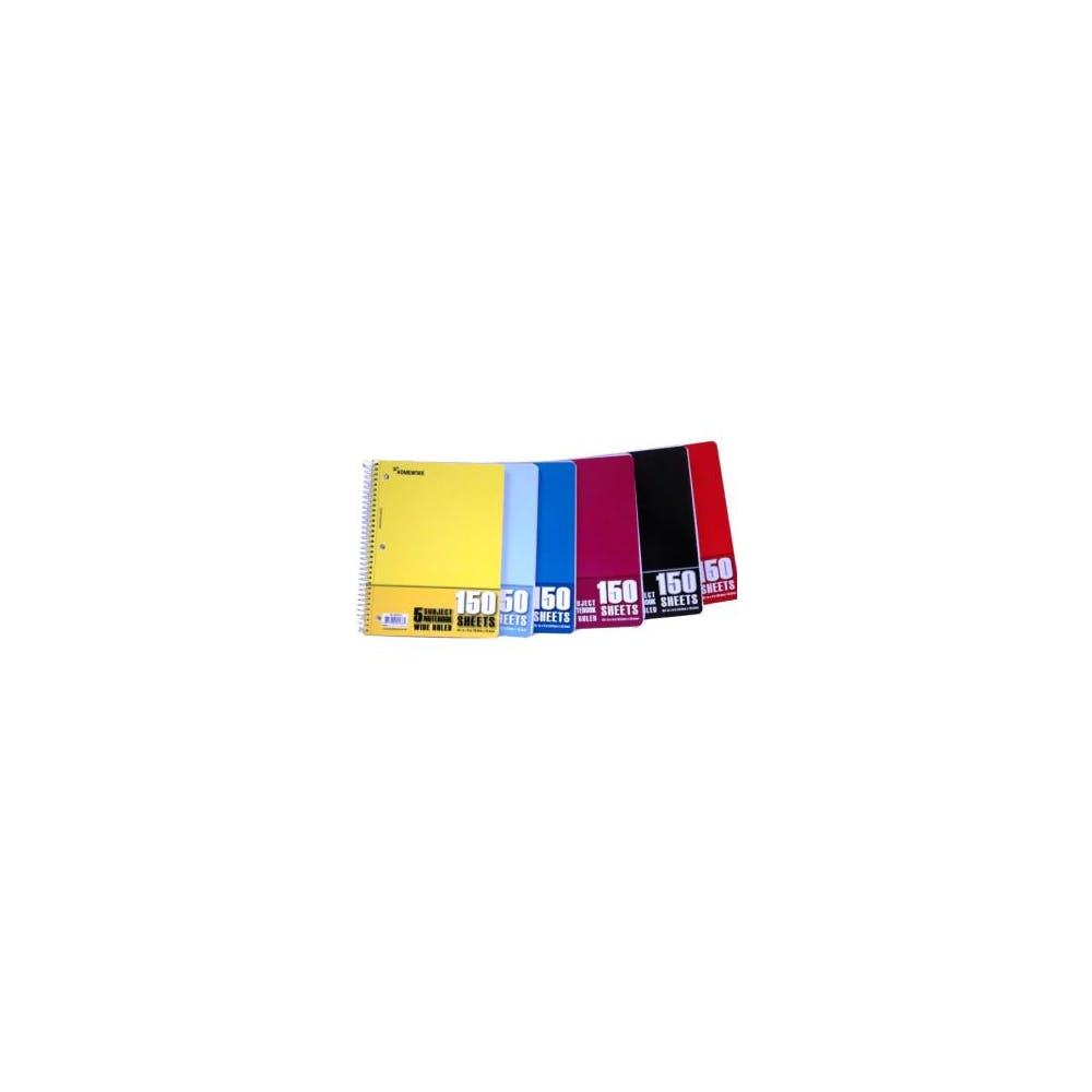 5 Subject Wide-Ruled Spiral Notebook - 150 Sheets Assorted Colors 1