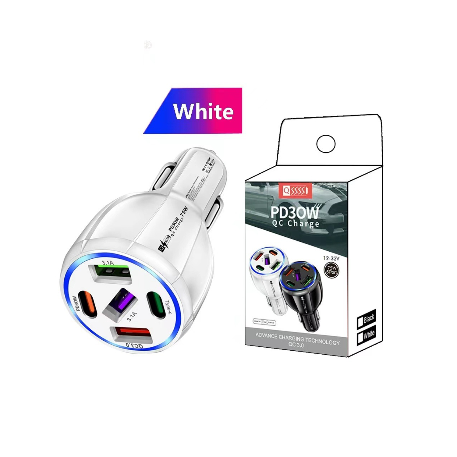 75W 5-in-1 Dual-Port Car Charger 3