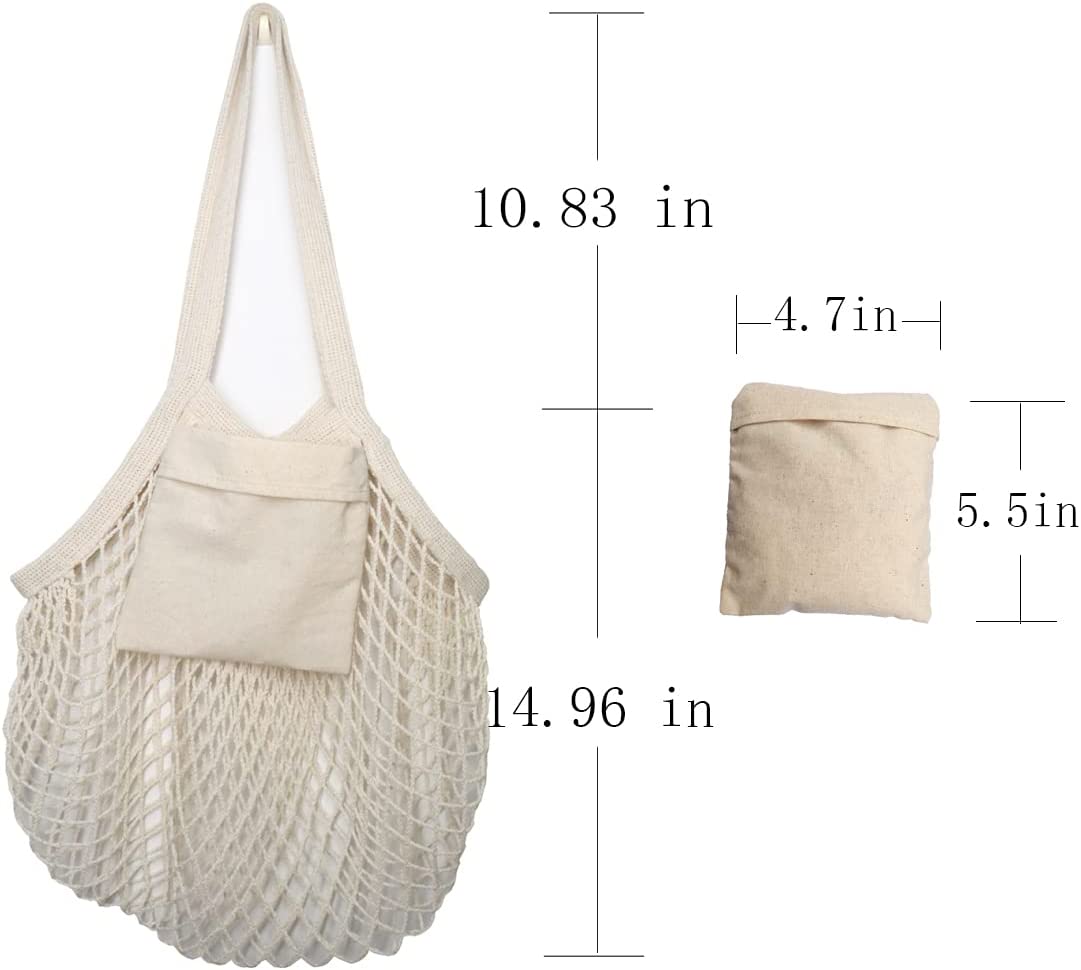 Vegetable Kitchen Cotton Net Bag w/Long Handle String & Pocket 9