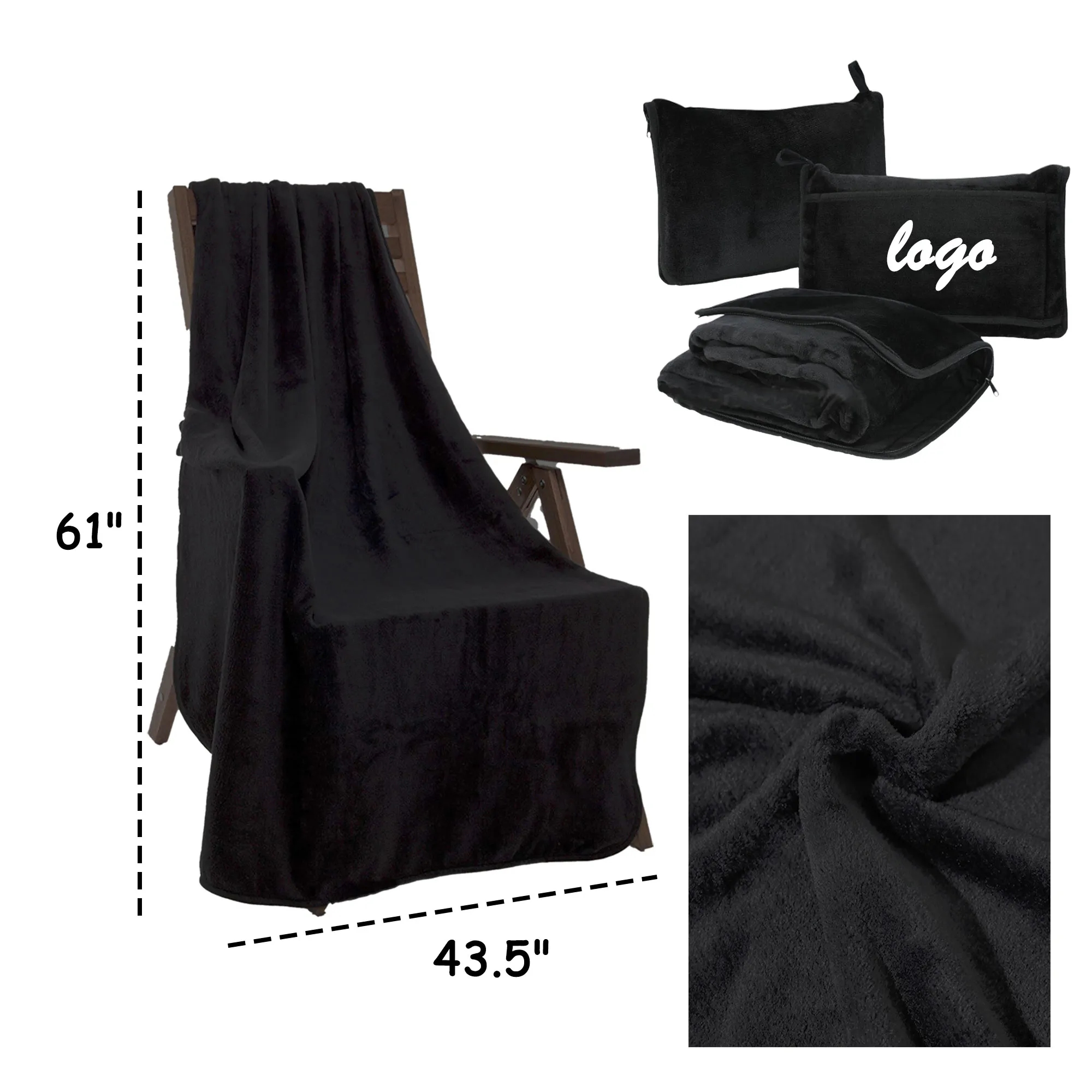 MOQ 30 Flannel Folding Travel Pillow Zipper Blanket 5