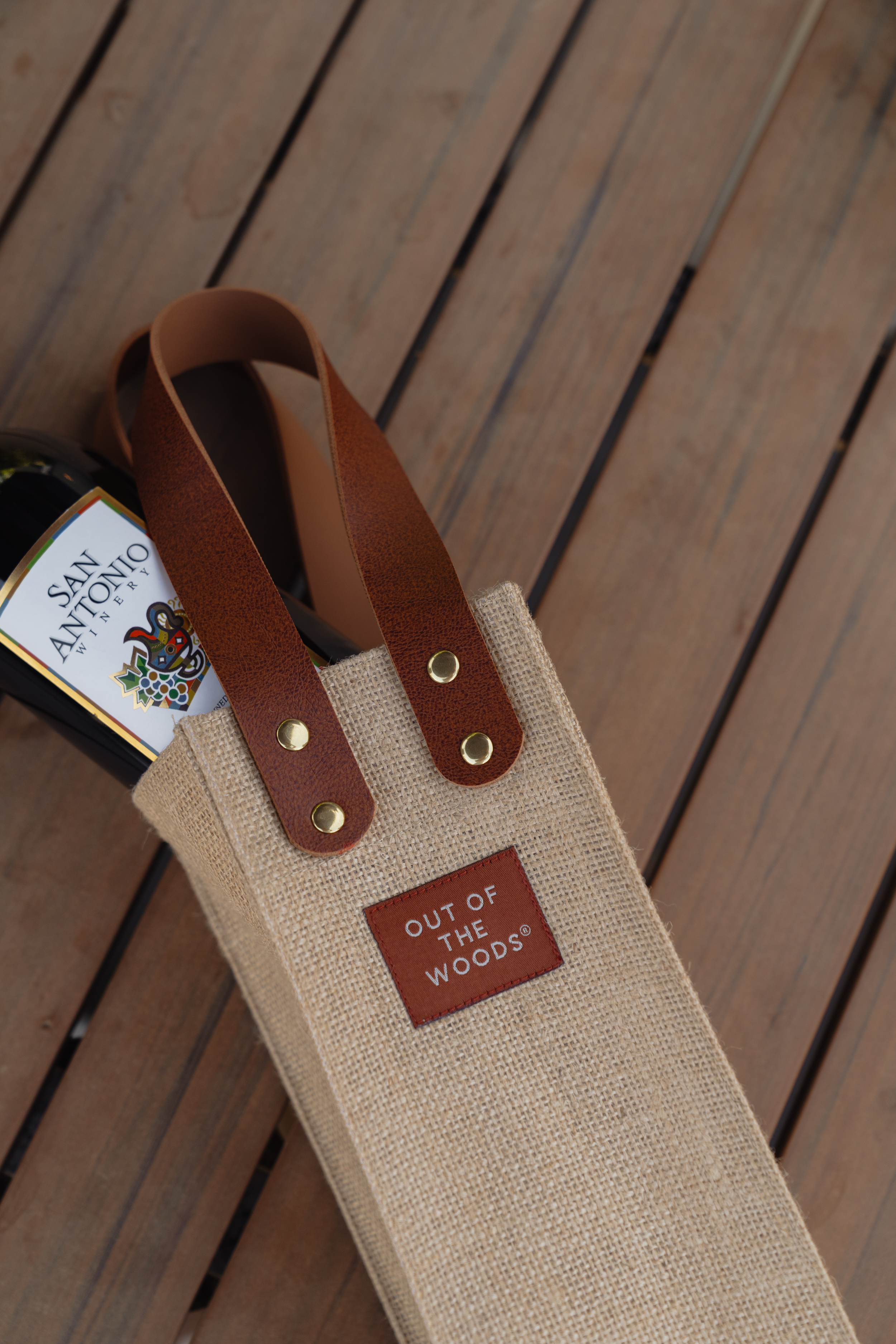 Out of the Woods® Jute Wine Tote, custom tote bag with logo imprint 15