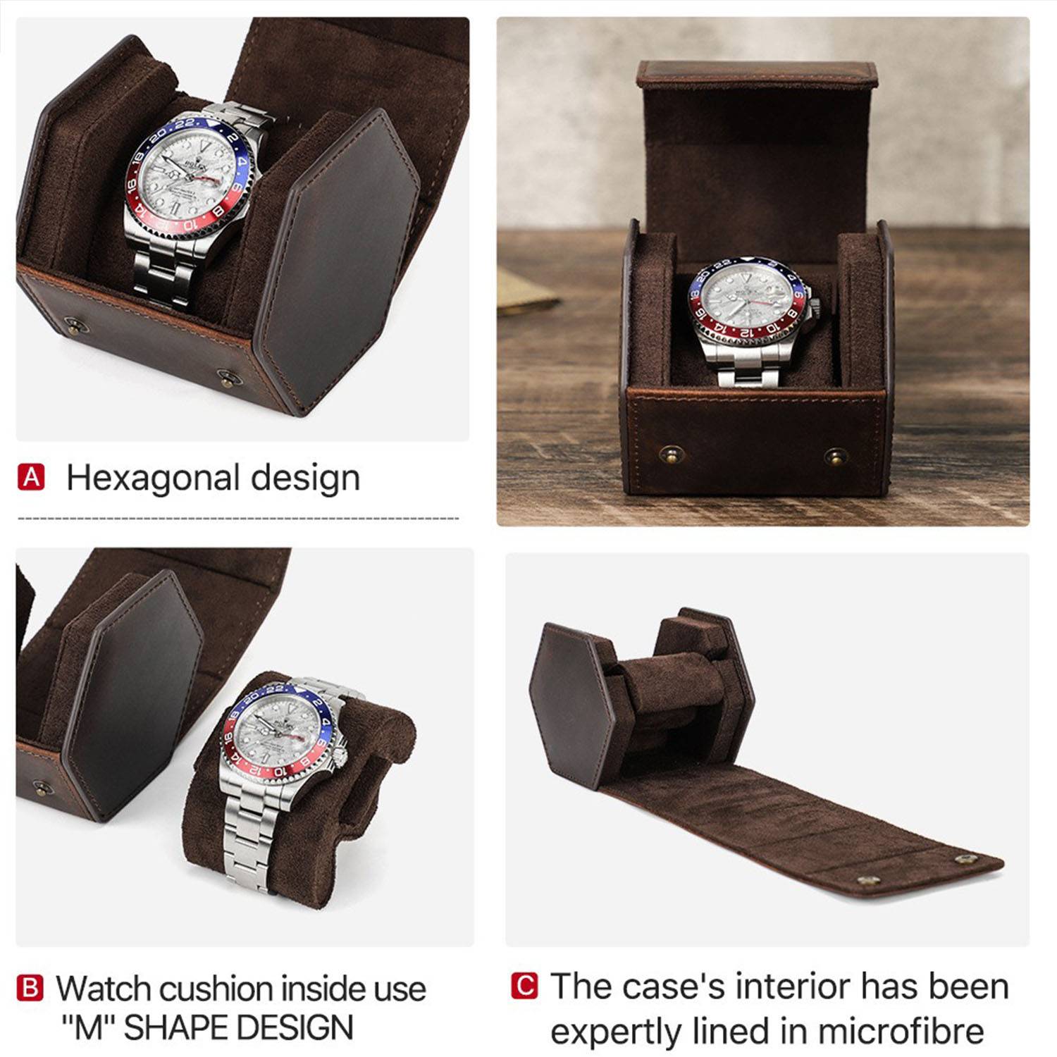 Genuine Leather Hexagonal Watch Box 4