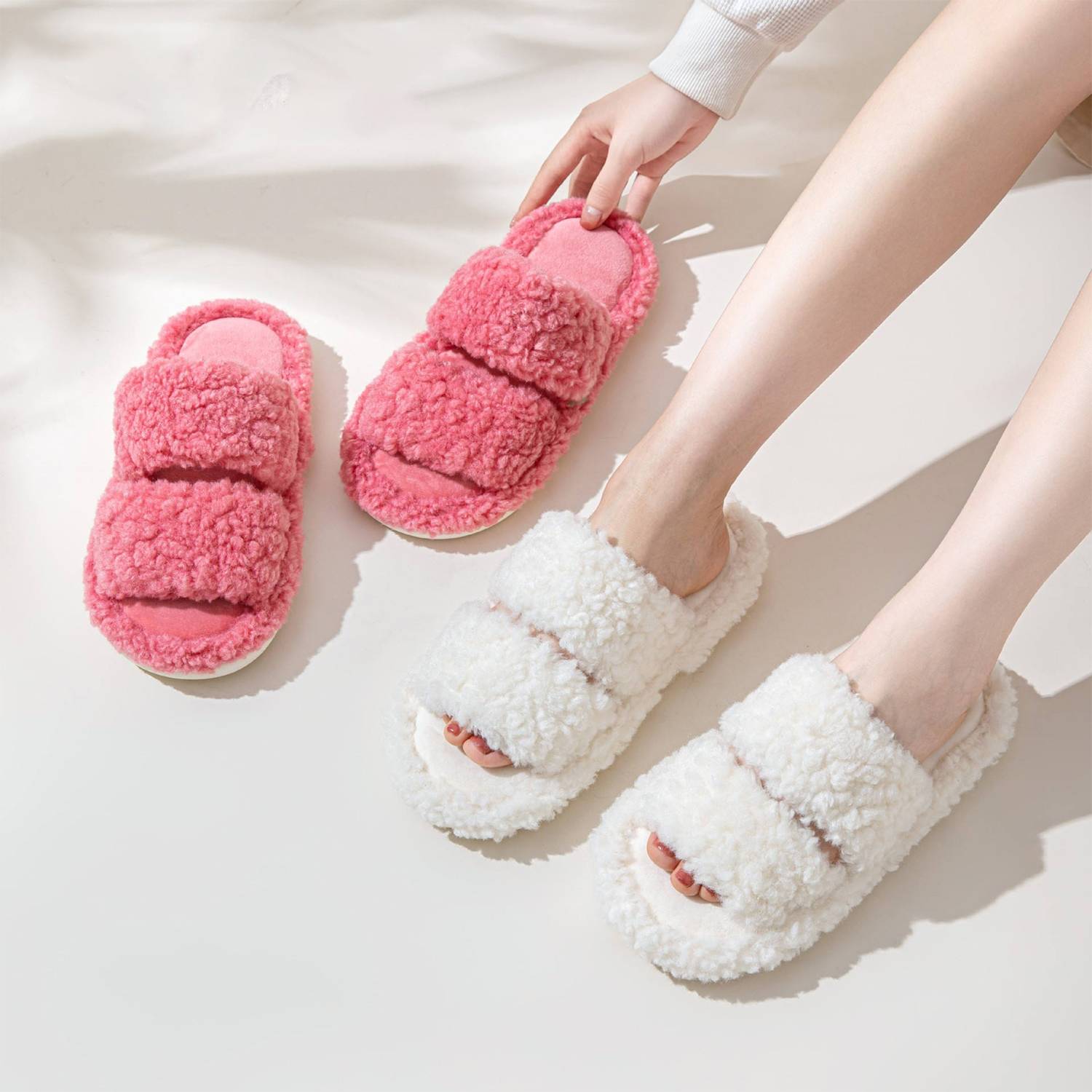 Womens Open Toe Fluffy House Slippers 3