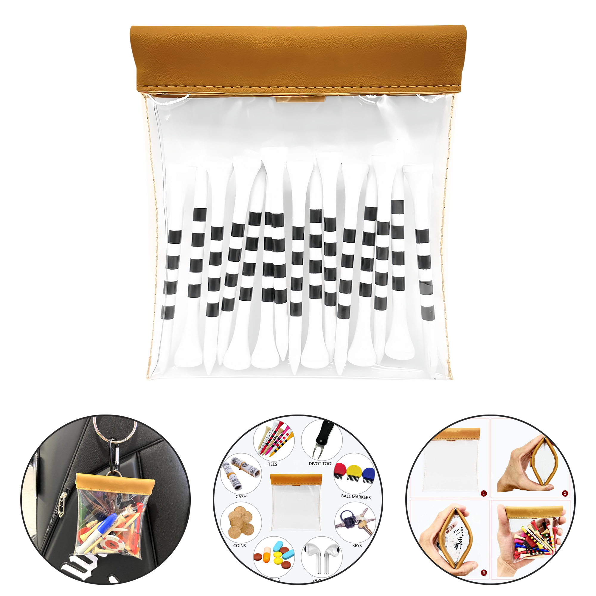 Transparent PVC Golf Tee Pouch with Auto Closure 2