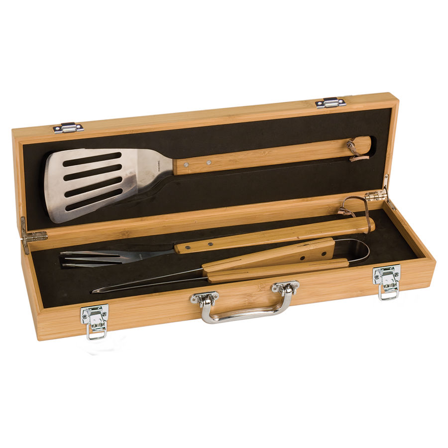 3-Piece Bamboo BBQ Set in Bamboo Case 3
