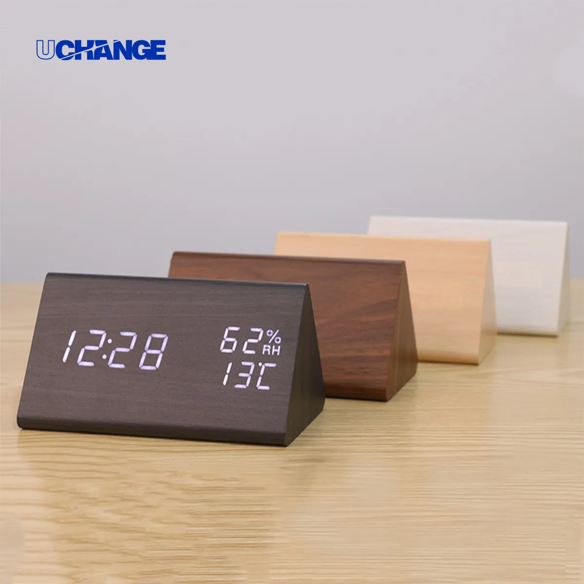Wood Grain LED Alarm Clock With Temperature & Humidity 4