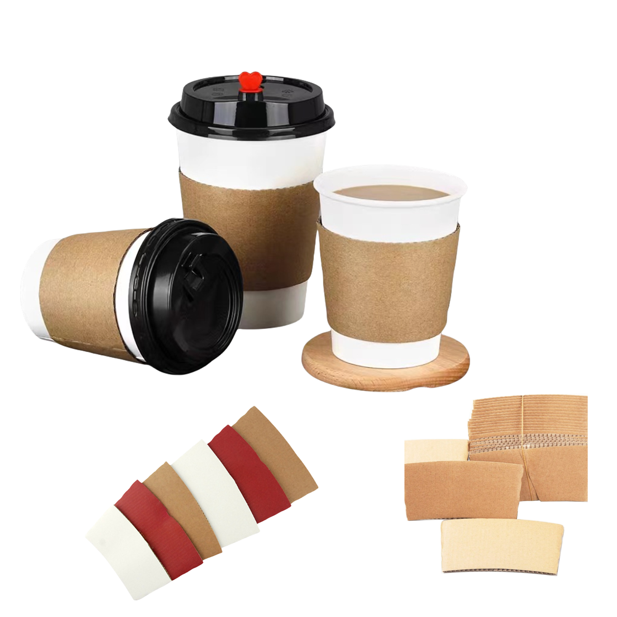 Custom Full Color Logo Kraft Disposable Coffee Cup Sleeves 2