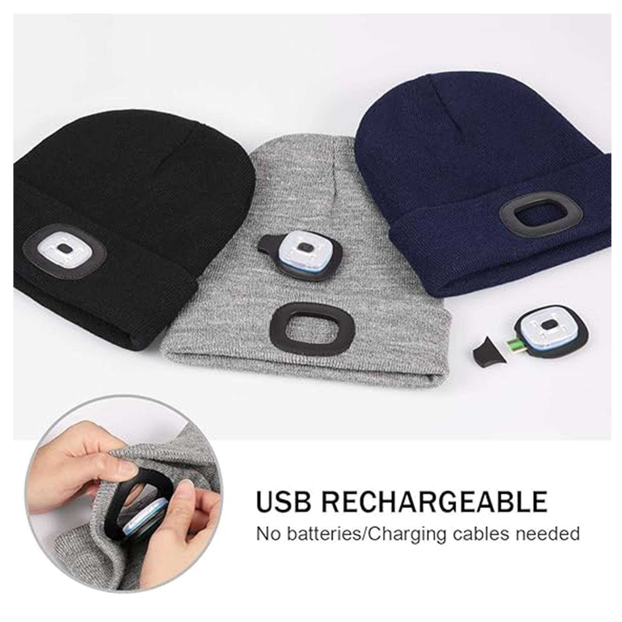 Winter LED Beanie Hat with Headlamp, USB Rechargeable for All 2