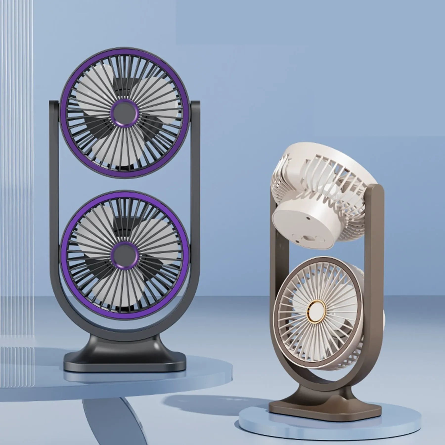 1200 mAh Chargeable Dual Head Desk Fan with Light 5