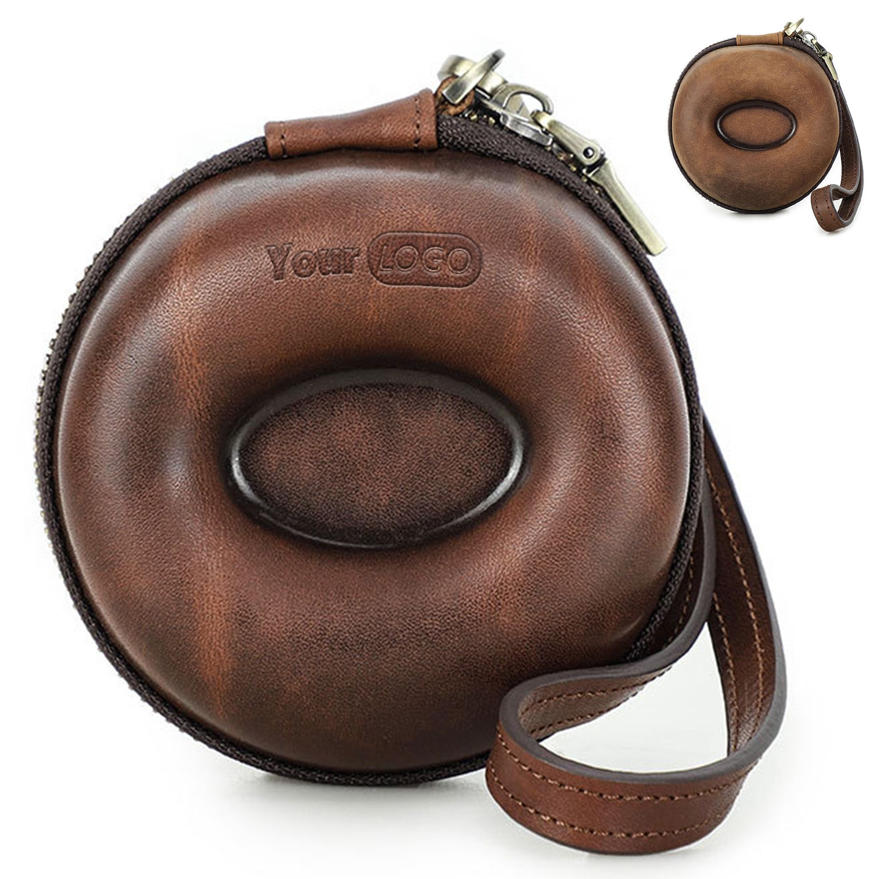 Genuine Leather Round portable watch storage bag 2