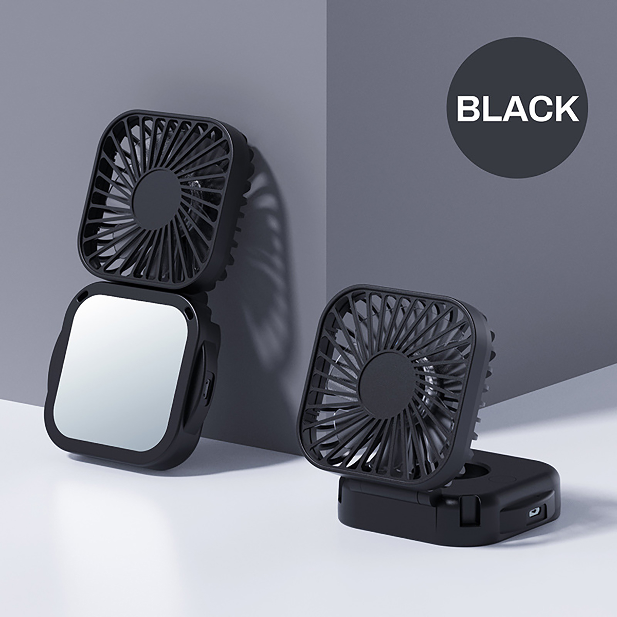USB Charging Portable Folding Fan With Makeup Mirror 3
