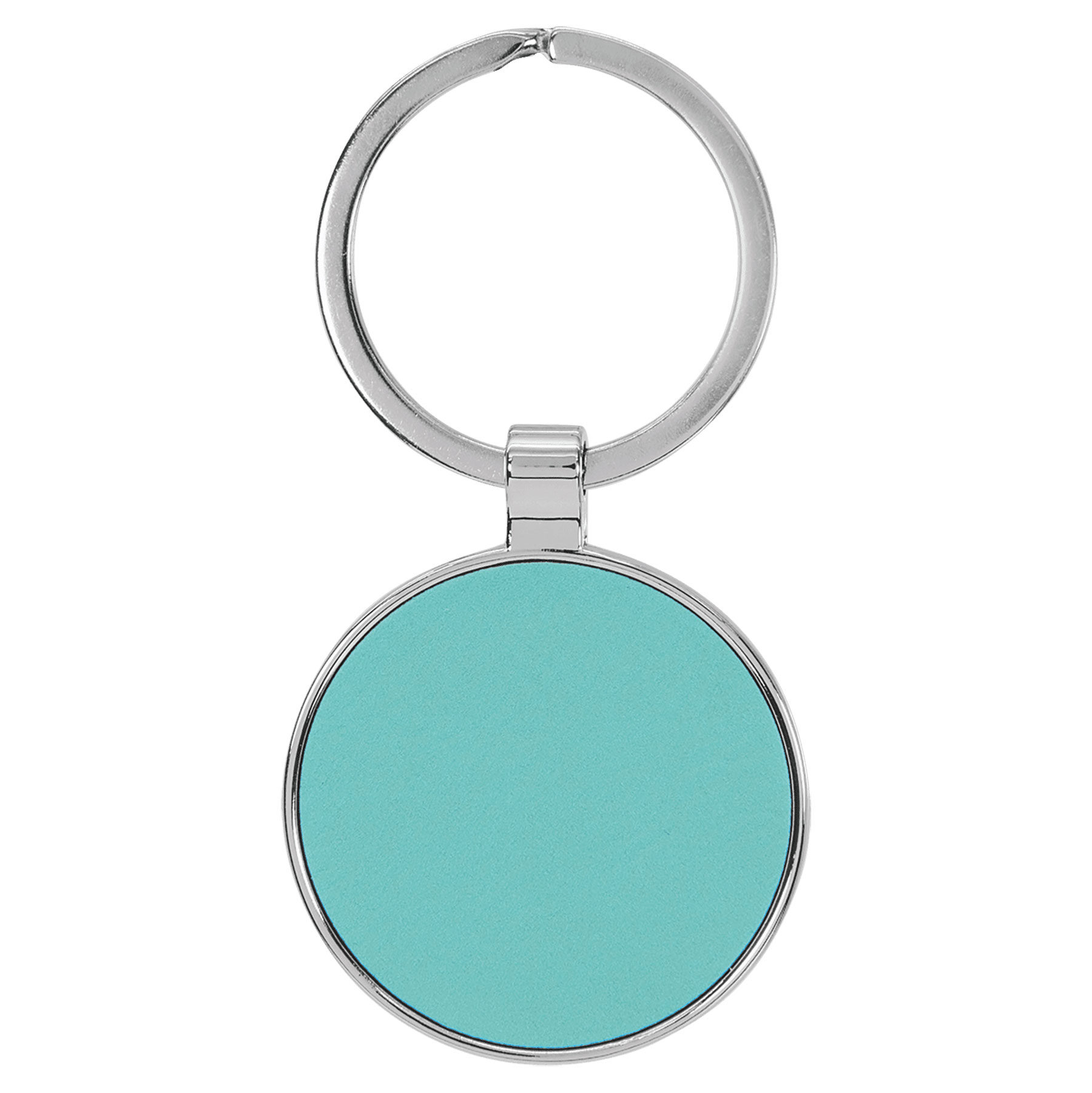 Teal Leatherette/Metal Round Keychain 2