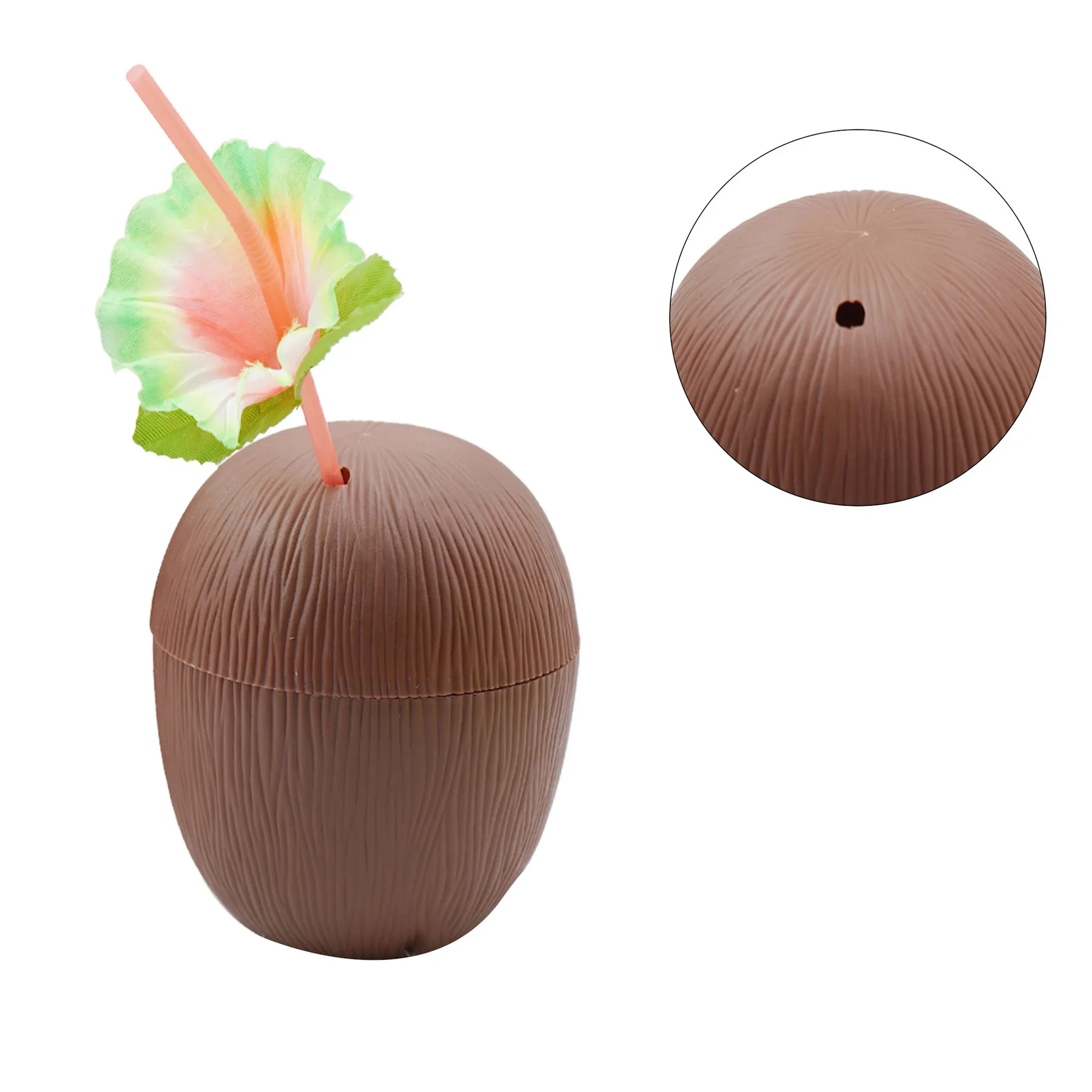 Hawaiian Themed Coconut Cups with Flower Straws MOQ50 6