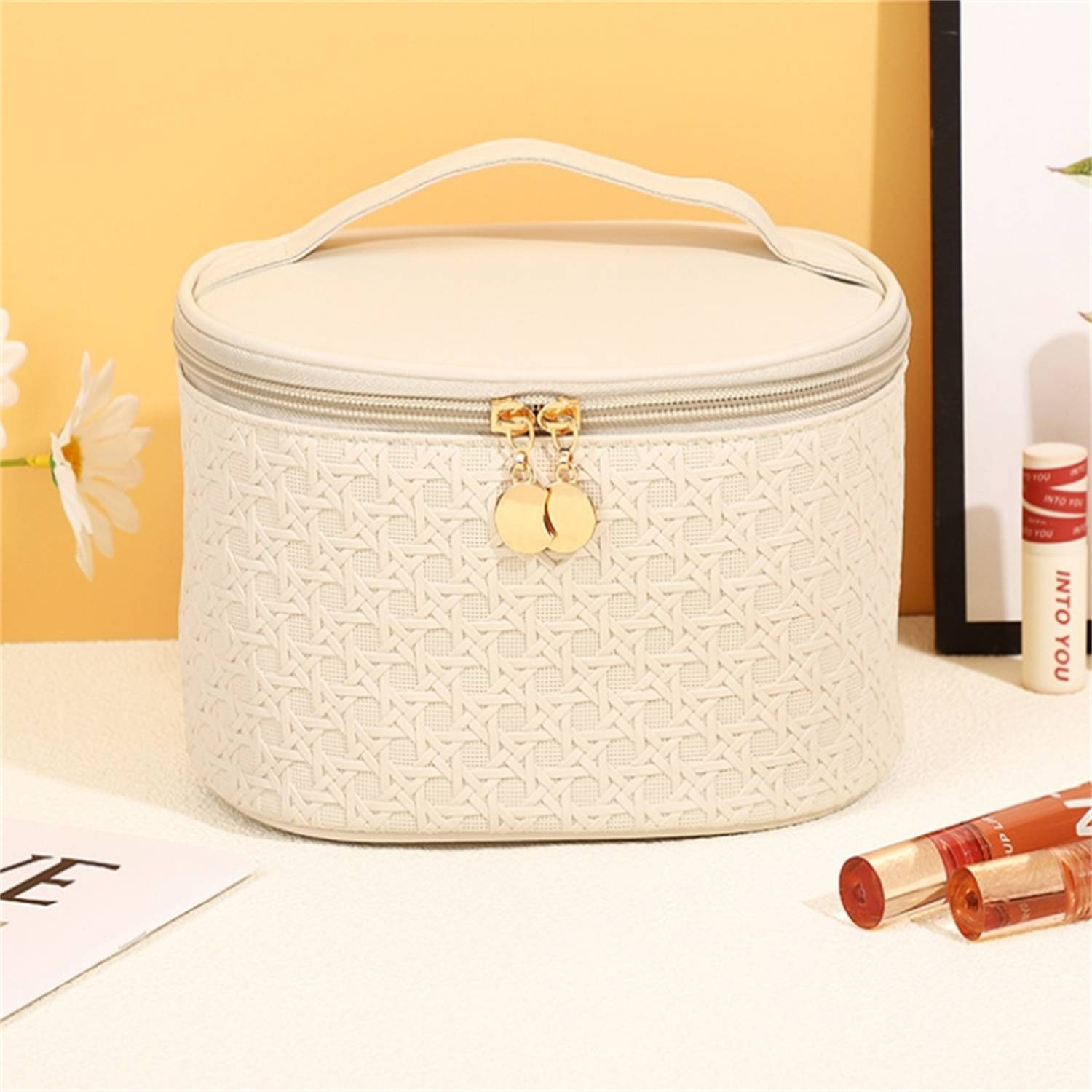 PU Leather Woven Pattern Cosmetic Bag Bucket 5