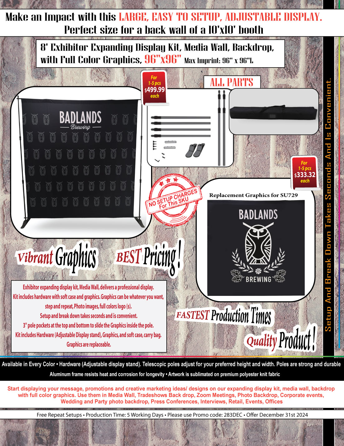 8' Exhibitor Expanding Display Kit, Media Wall, Backdrop, with Full Color Graphics, NO SETUP CHARGE 11