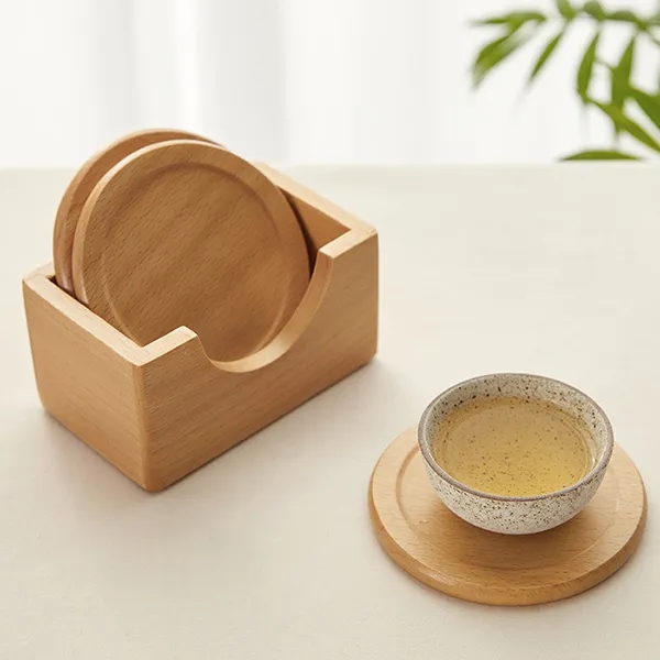 Wood Drink Coasters with Holder(6 pieces) 4