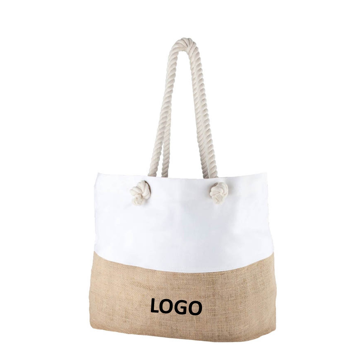 Custom Jute Felt Canvas Beach Tote, custom tote bag with logo imprint 2