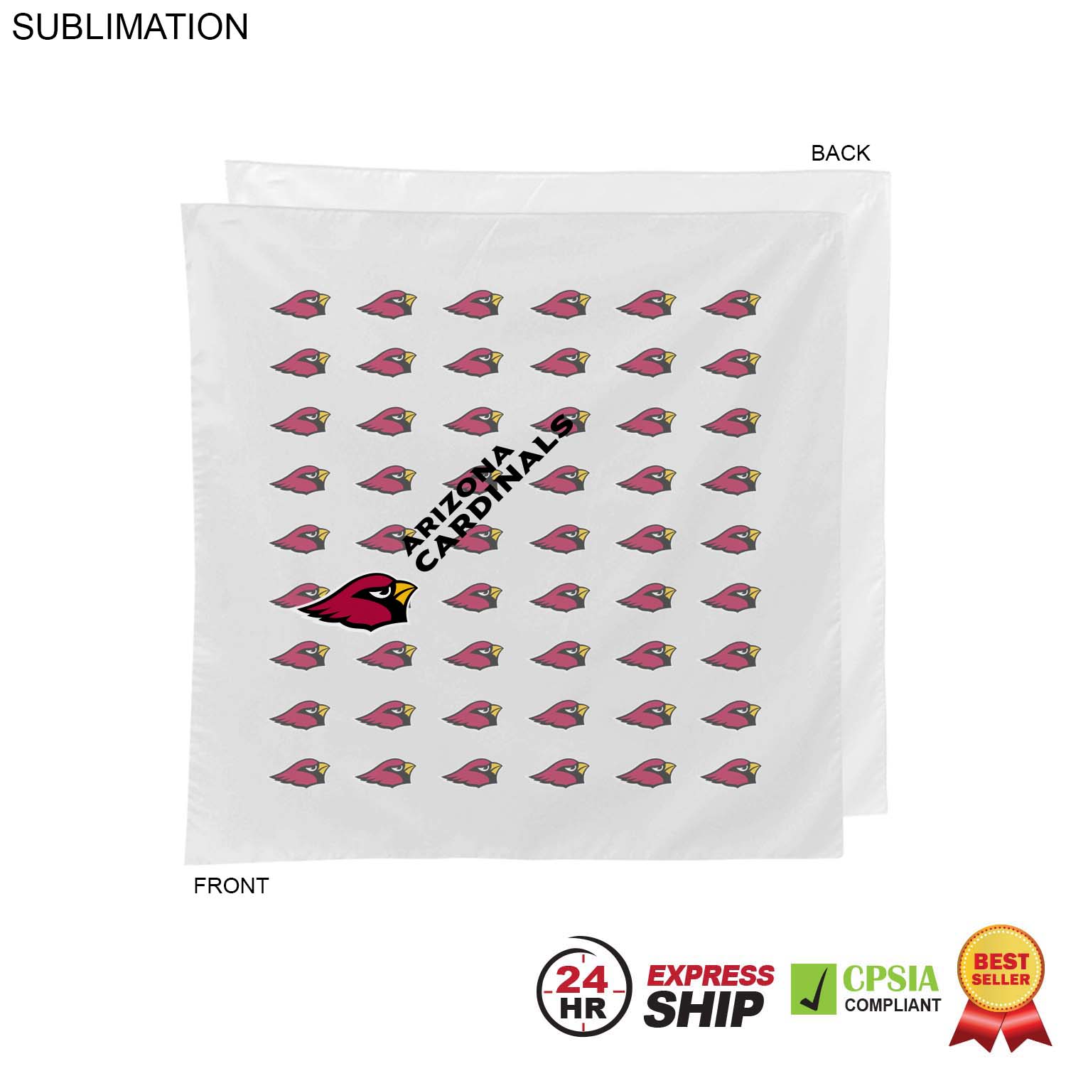 24 Hr Express Ship - White Square Bandana, 22x22, Sublimated Full Color Logos 12