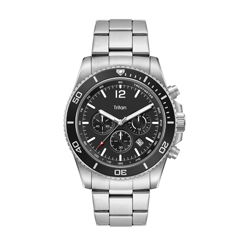 WC5846 42.5 STEEL MATTE SILVER CASE, CHRONOGRAPH MVMT, BLACK DIAL, DTE DISPLAY, BK ROTATING  BEZEL, SILVER