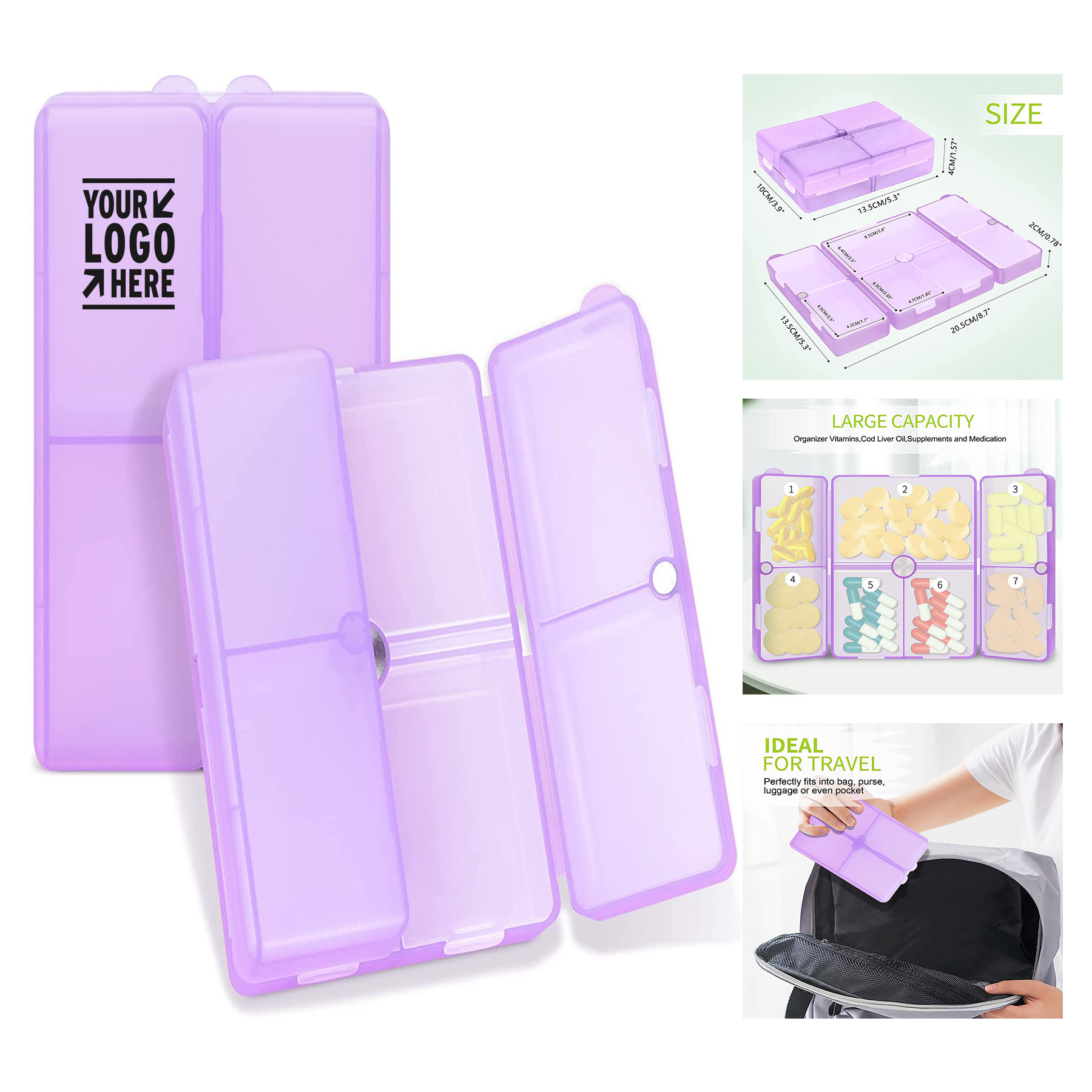 7 Compartments Portable Pill Case Travel Pill Organizer,