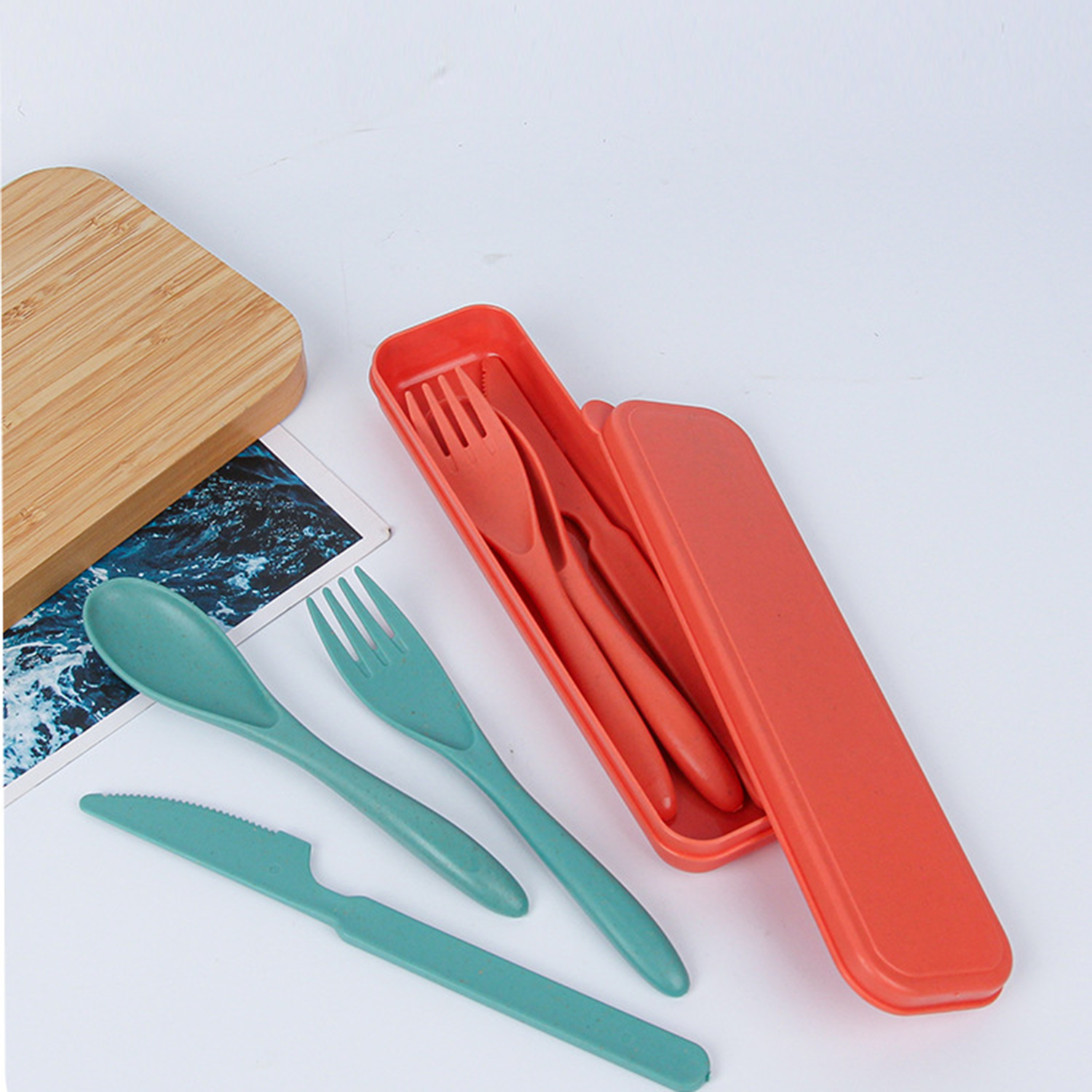 Wheat Straw Spoons Knives Forks Set with Case 2
