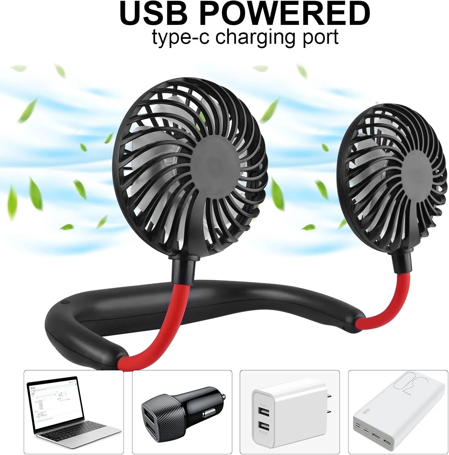 Portable Neck Fan 2500 mAh Rechargeable USB Hands-Free 7