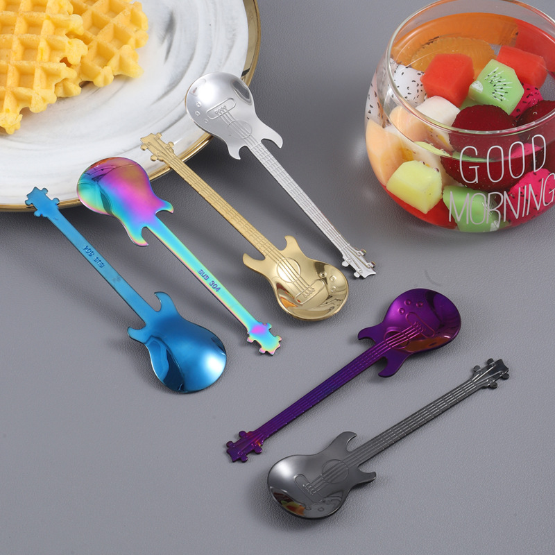 Guitar Spoons Coffee Teaspoon/ Stainless Steel Cute Colorful Dessert Spoons 2