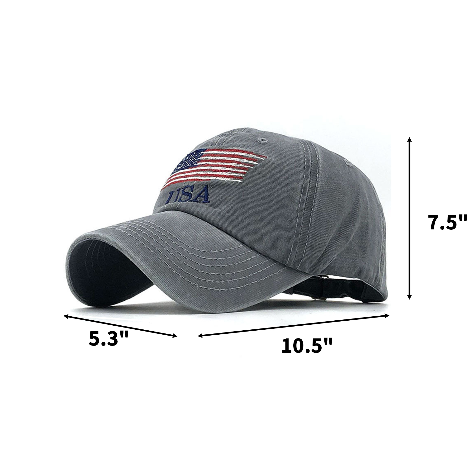 Distressed Six Panel Sports Cap Adjustable Closure 10.5" x 7.5" x 5.3" 3