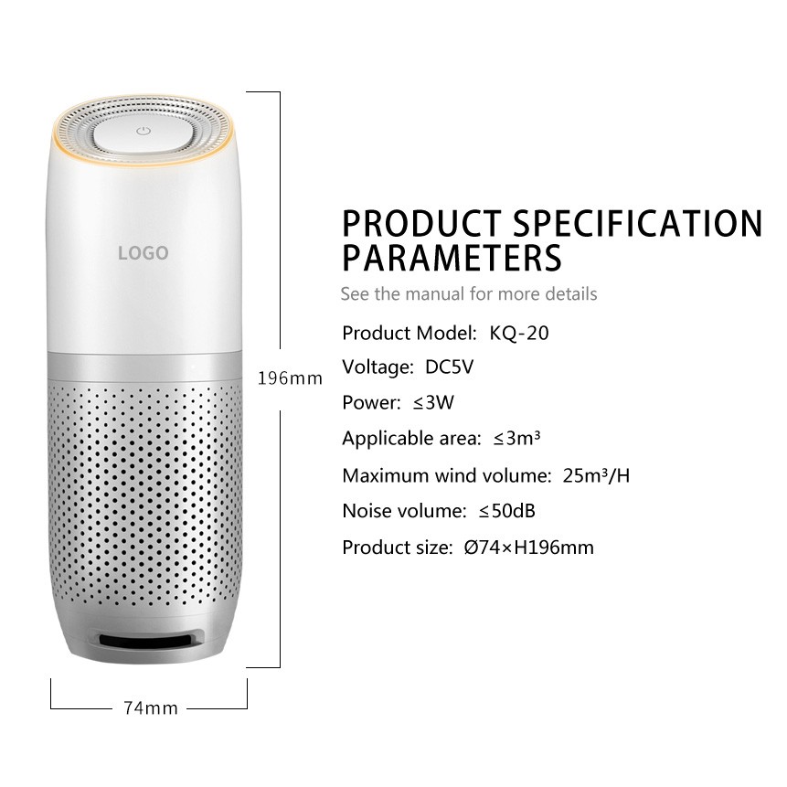 USB Car Air Purifier With H13 Hepa Filter/Ionizer 2