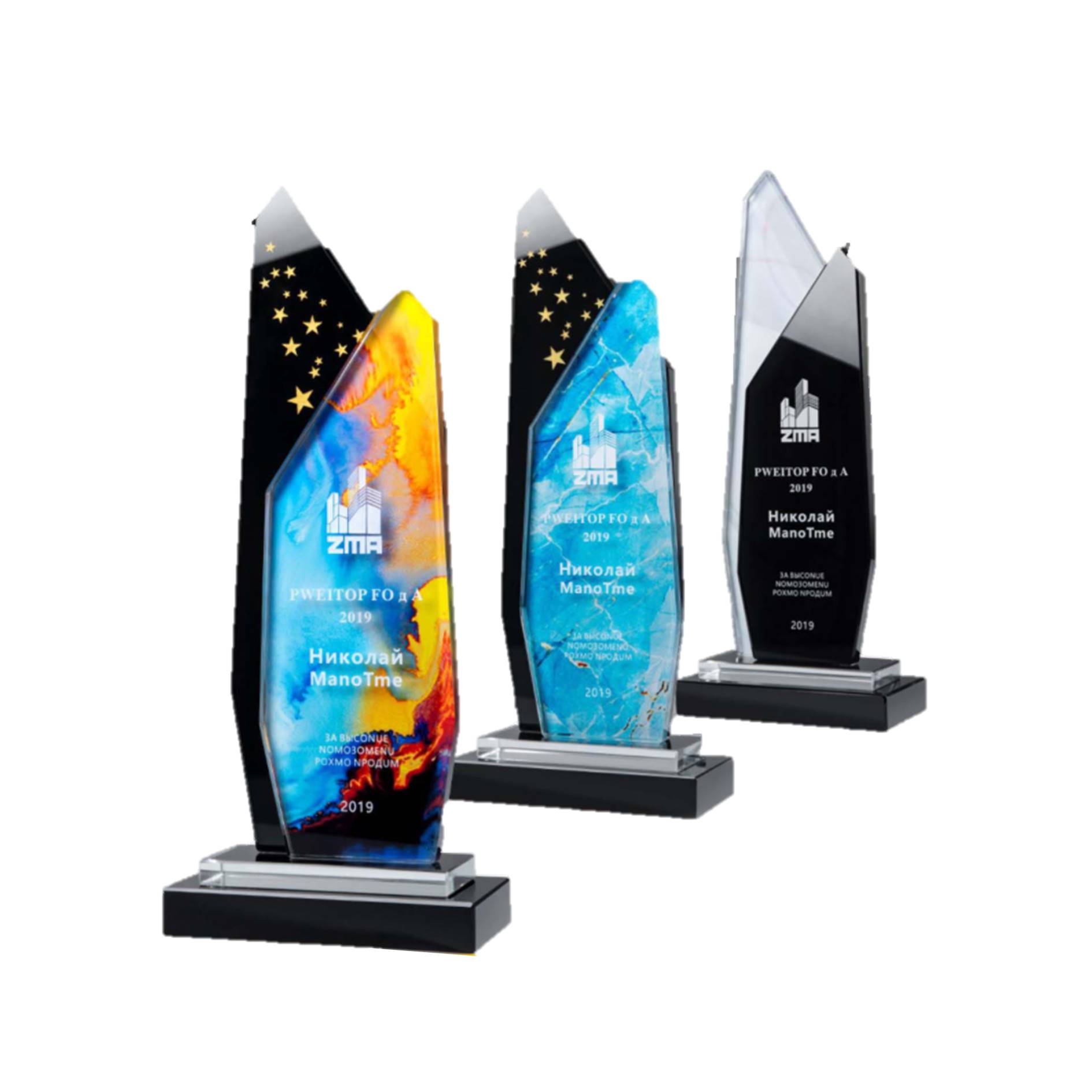 Custom Color Printing Crystal Trophy With Resin Base 2