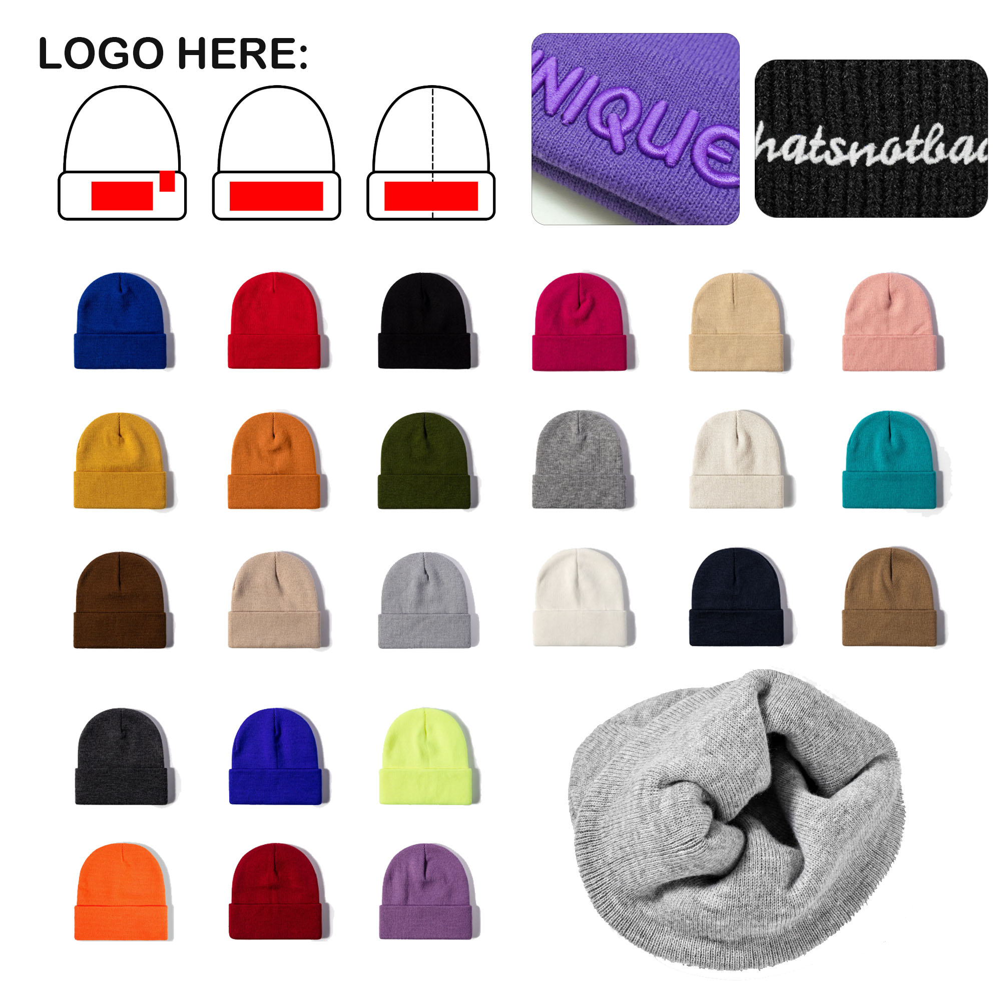 MOQ 100 100% Acrylic Embroidered Knitted Hat 2
