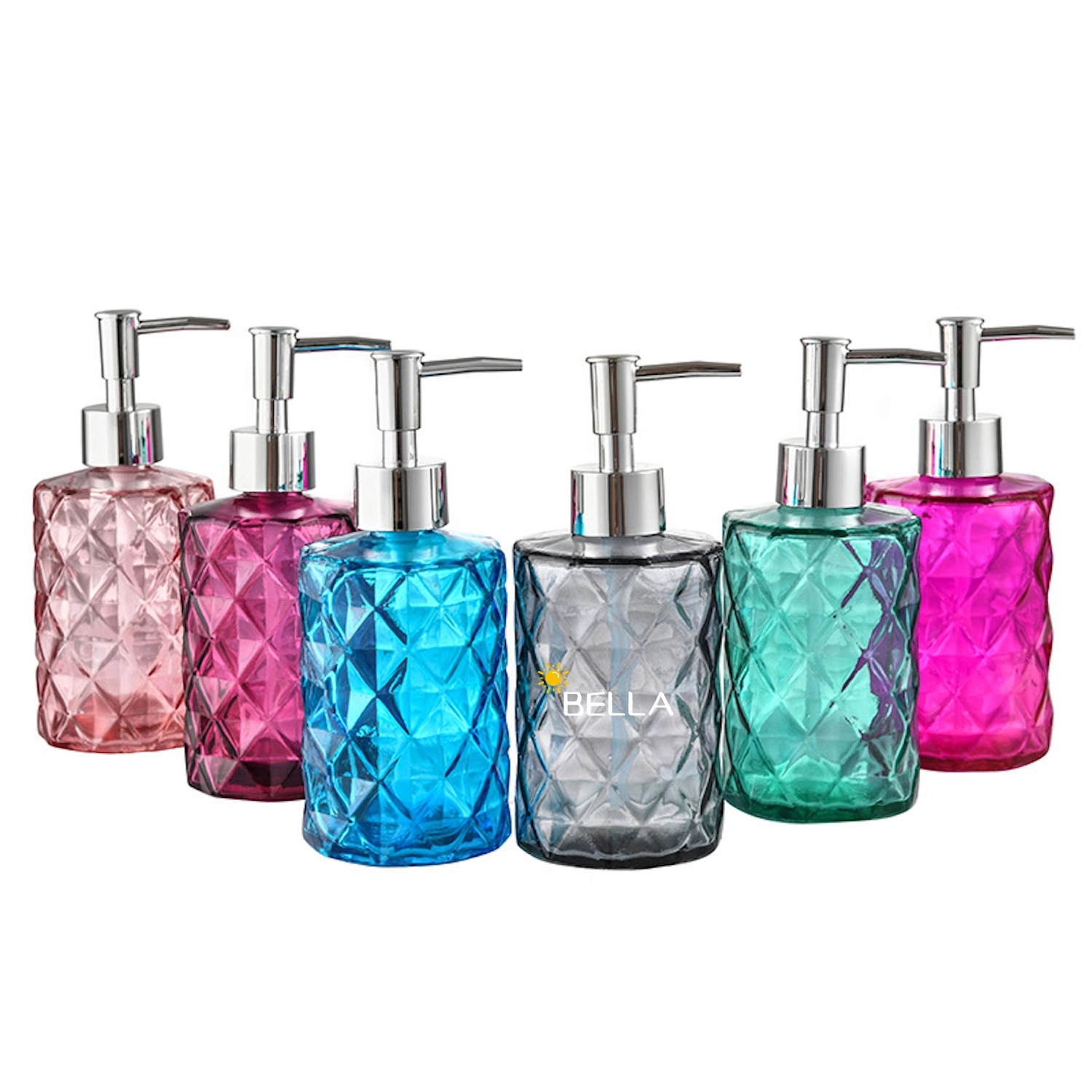 11 Oz Stylish Glass Soap Dispenser With Geometric Pattern 1