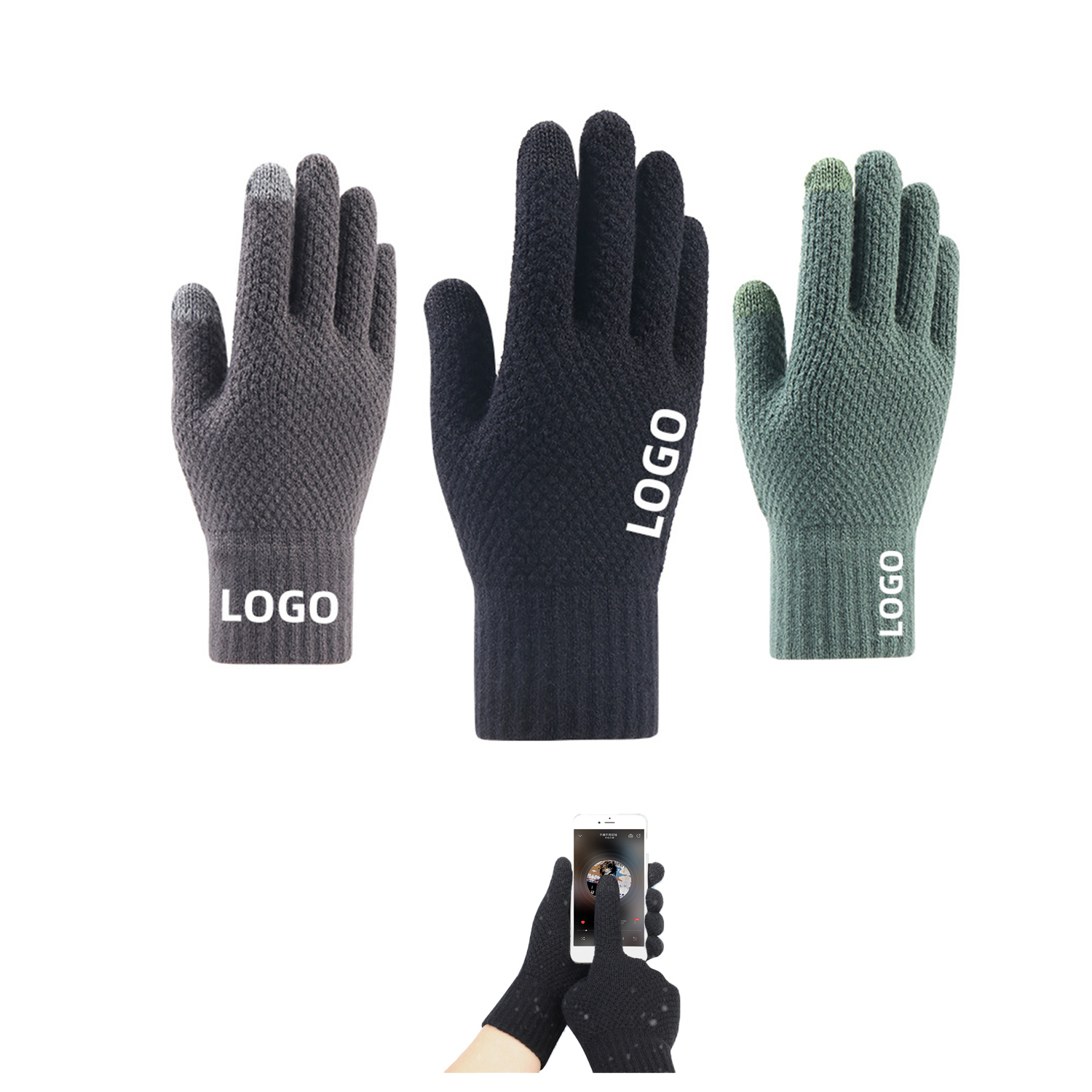 Gloves Winter Knitted Touchscreen Fingers 2
