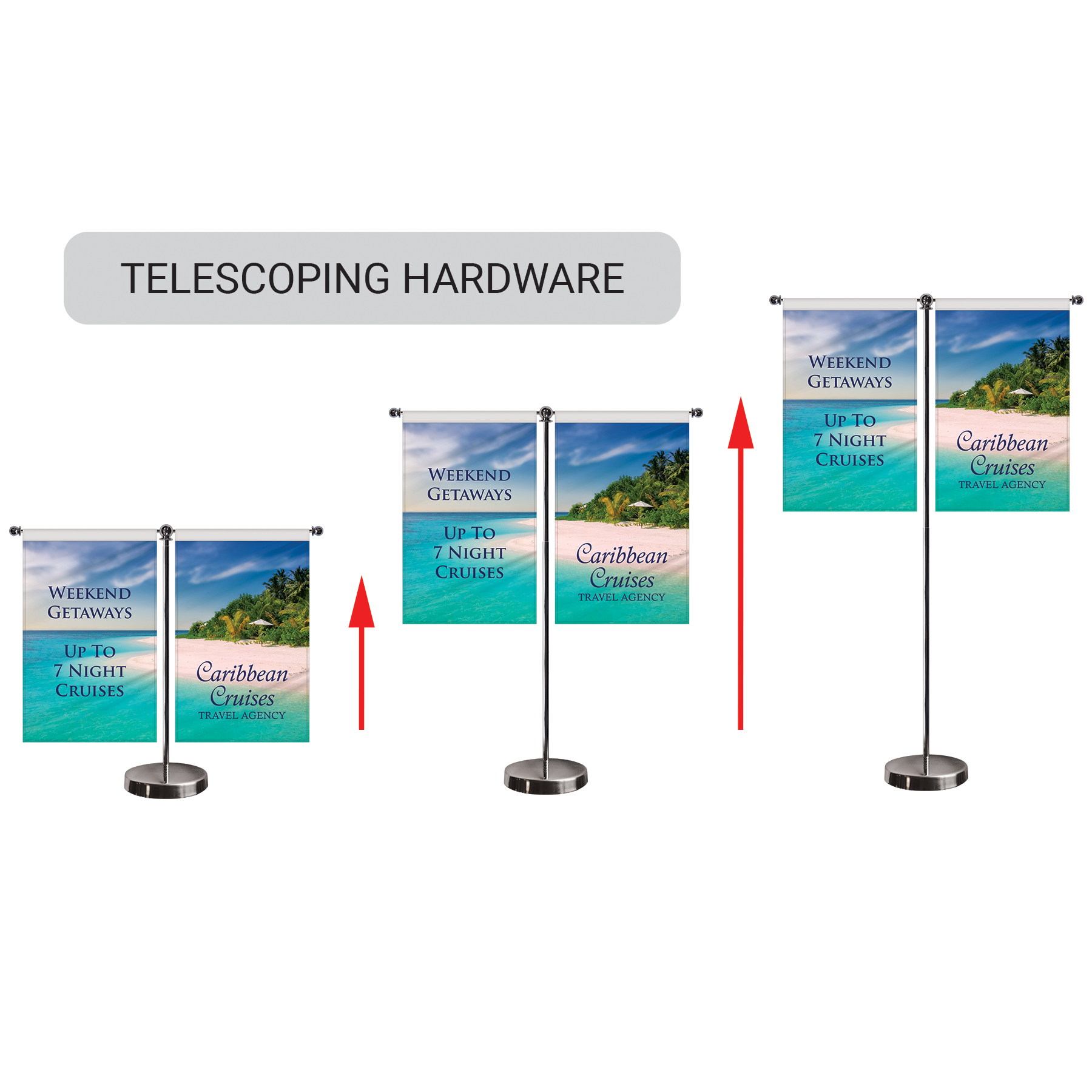 11-19.7" T Style Metal Telescopic Flagpole with Two Double Sided Banners 4