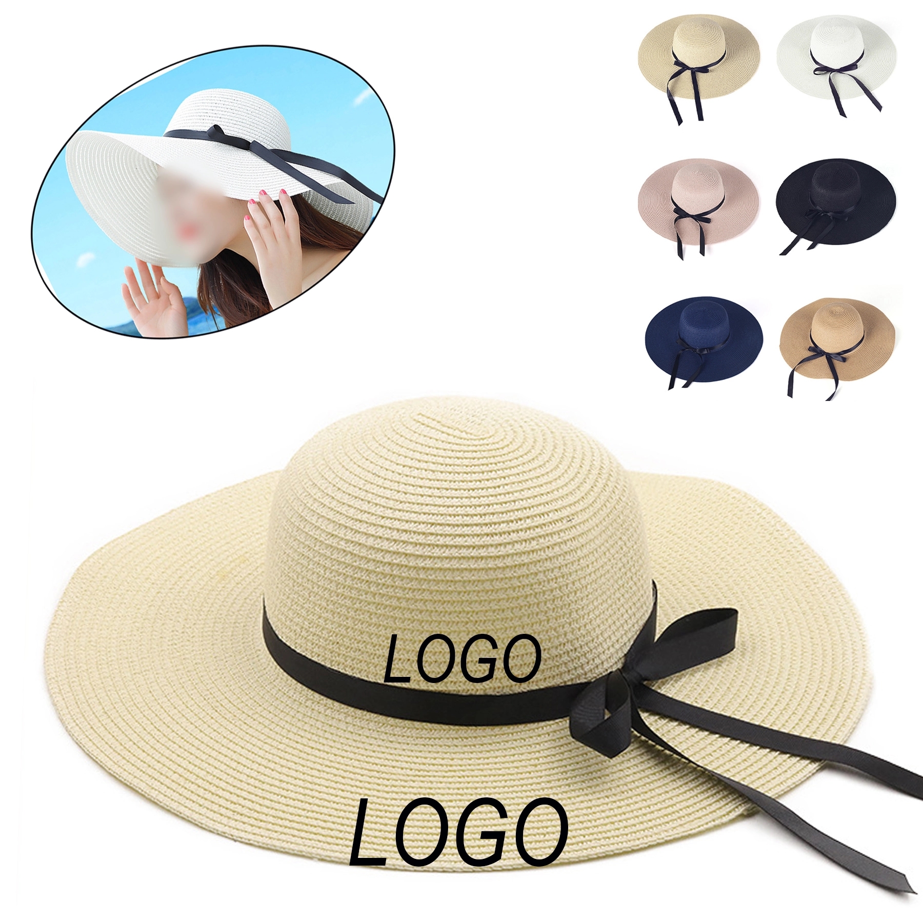 Bowknot Wide Brim Straw Hat 1