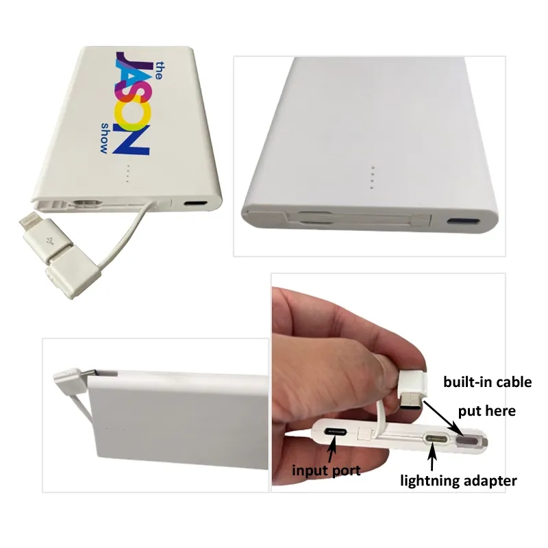 US STOCK 2500mAh Slim Power Bank with Built-in Cable 4