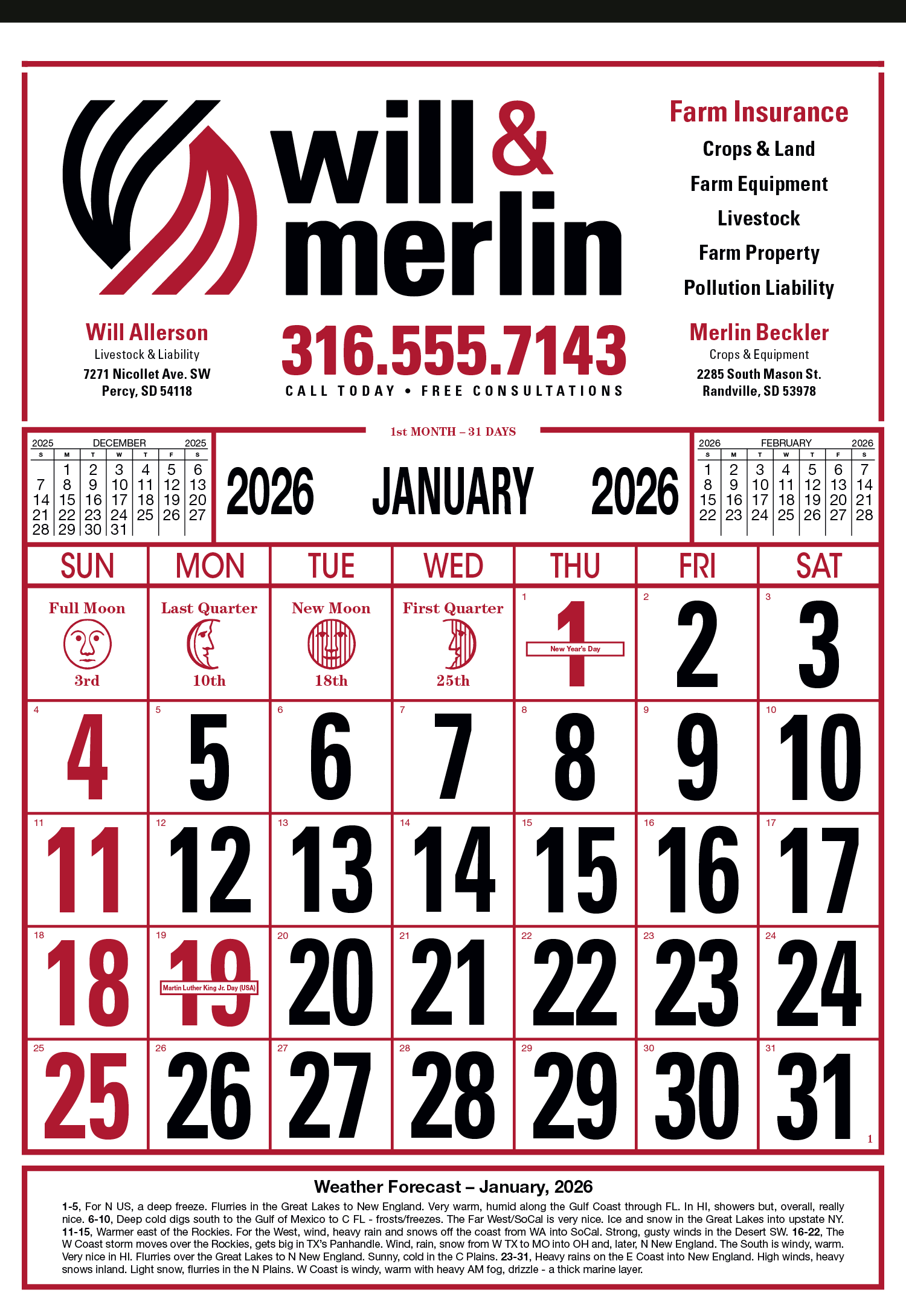 Skinner & Kennedy® Commercial 12-Sheet Calendar 3