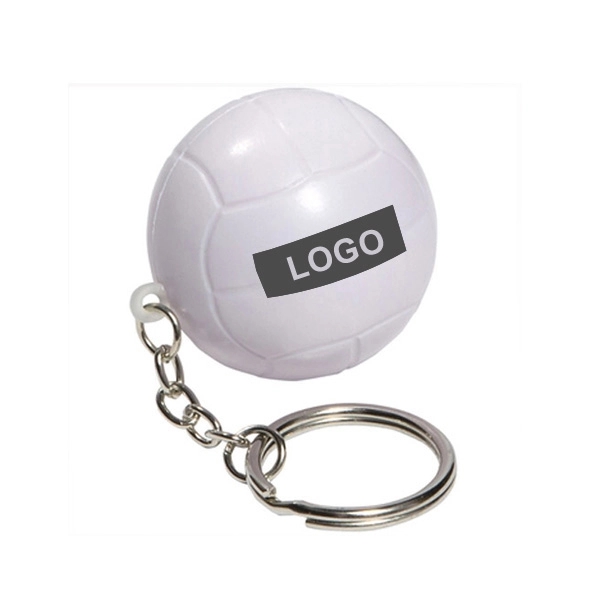 White Volley Ball Stress Reliever Keyring 1