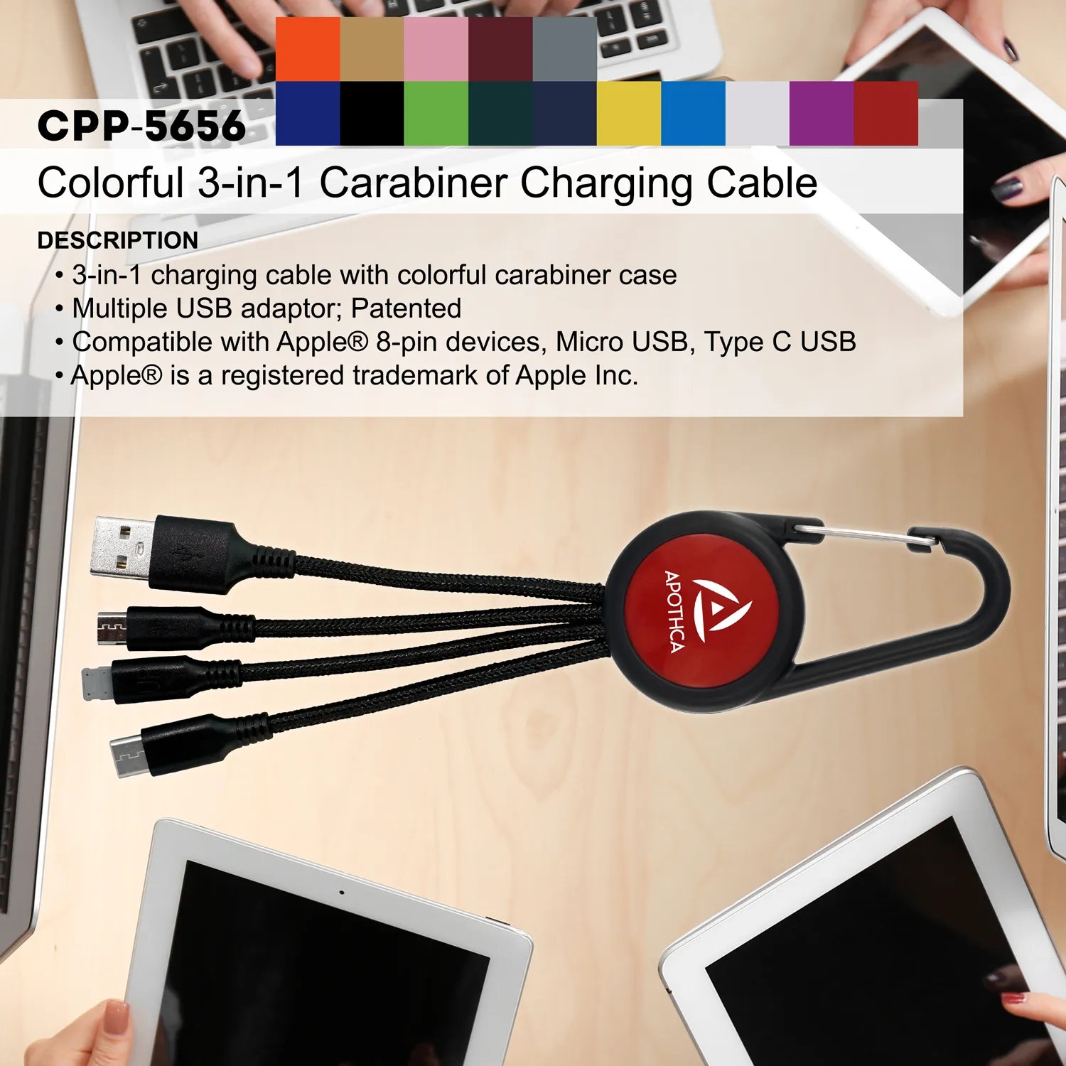 COLORFUL 3-IN-1 CARABINER CHARGING CABLE 30