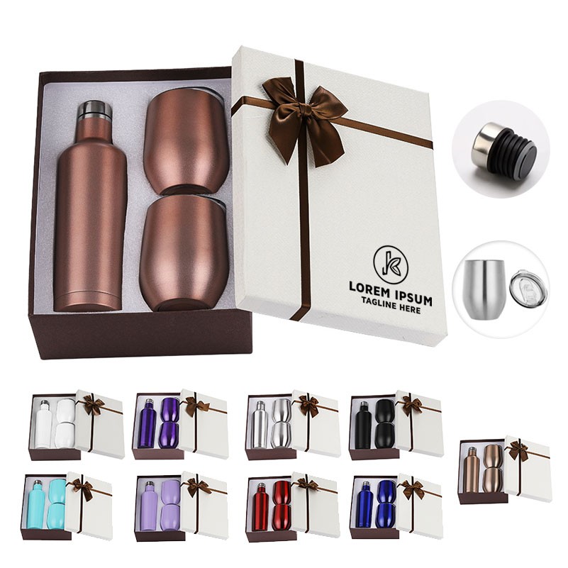 Luxury Stainless Steel Wine Gift Set 17oz. Bottle 12oz. Mugs 4
