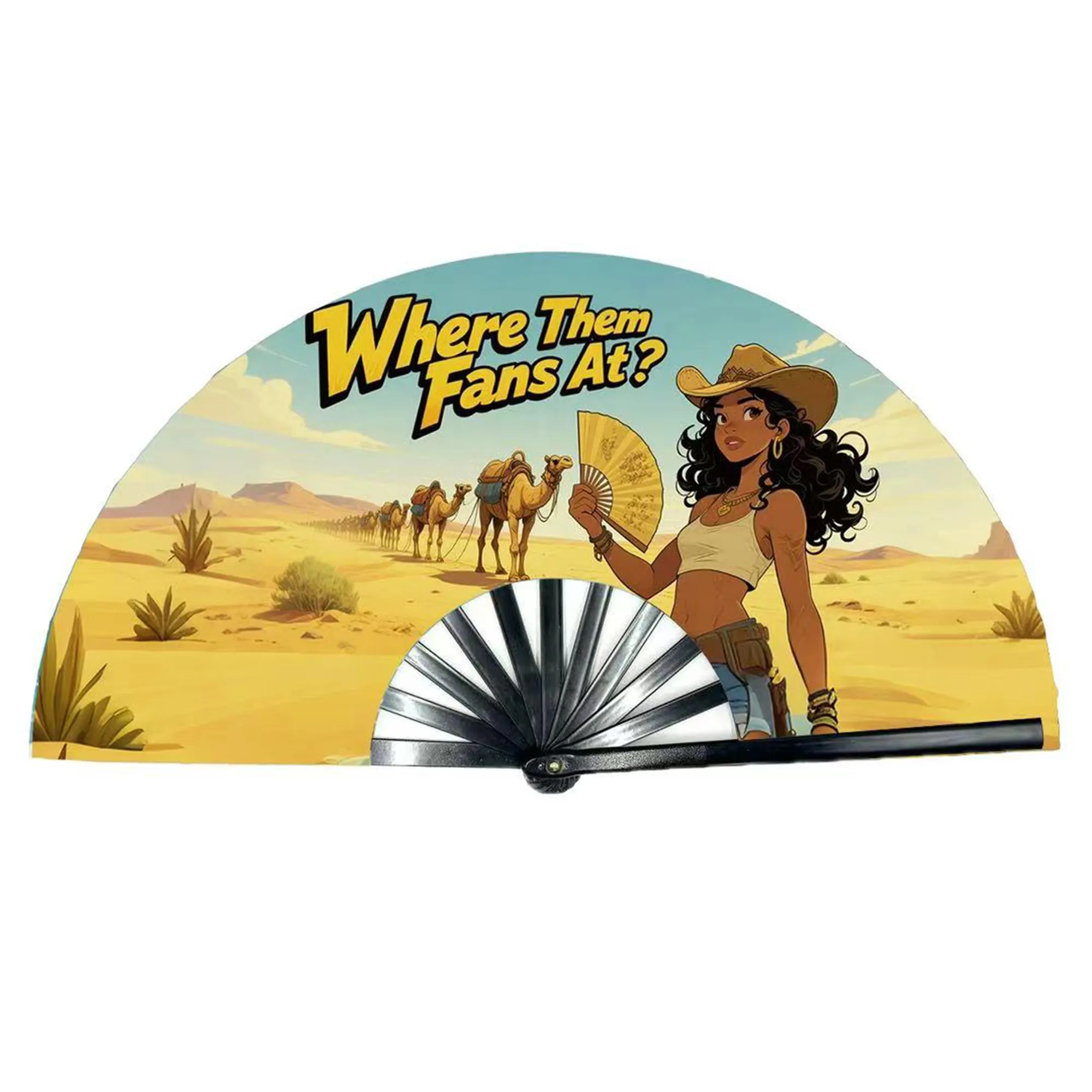 Western Cowgirl Line Dance Folding Hand Fan 13 Inch 12