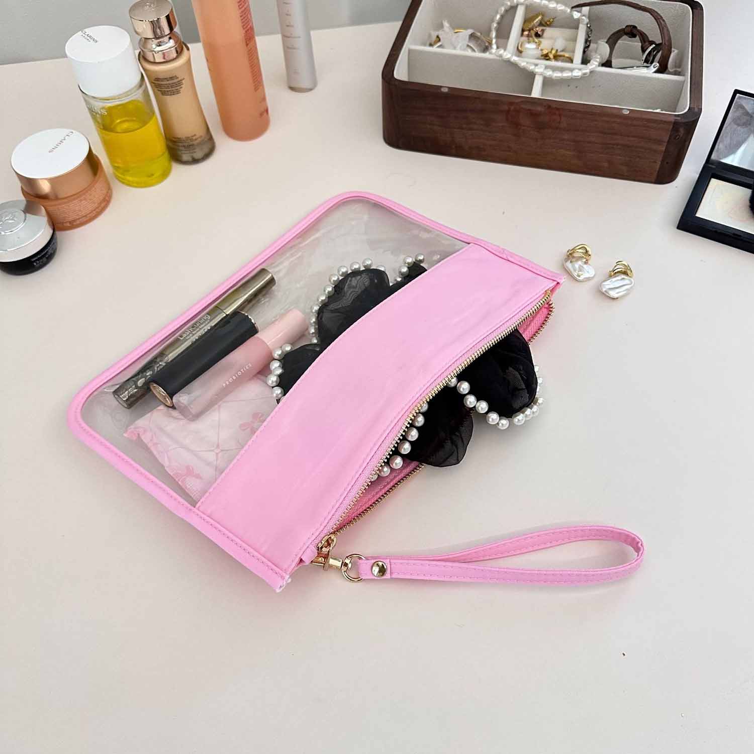 Travel Clear PVC Flat Zipper Pouch Nylon Makeup Bags 5