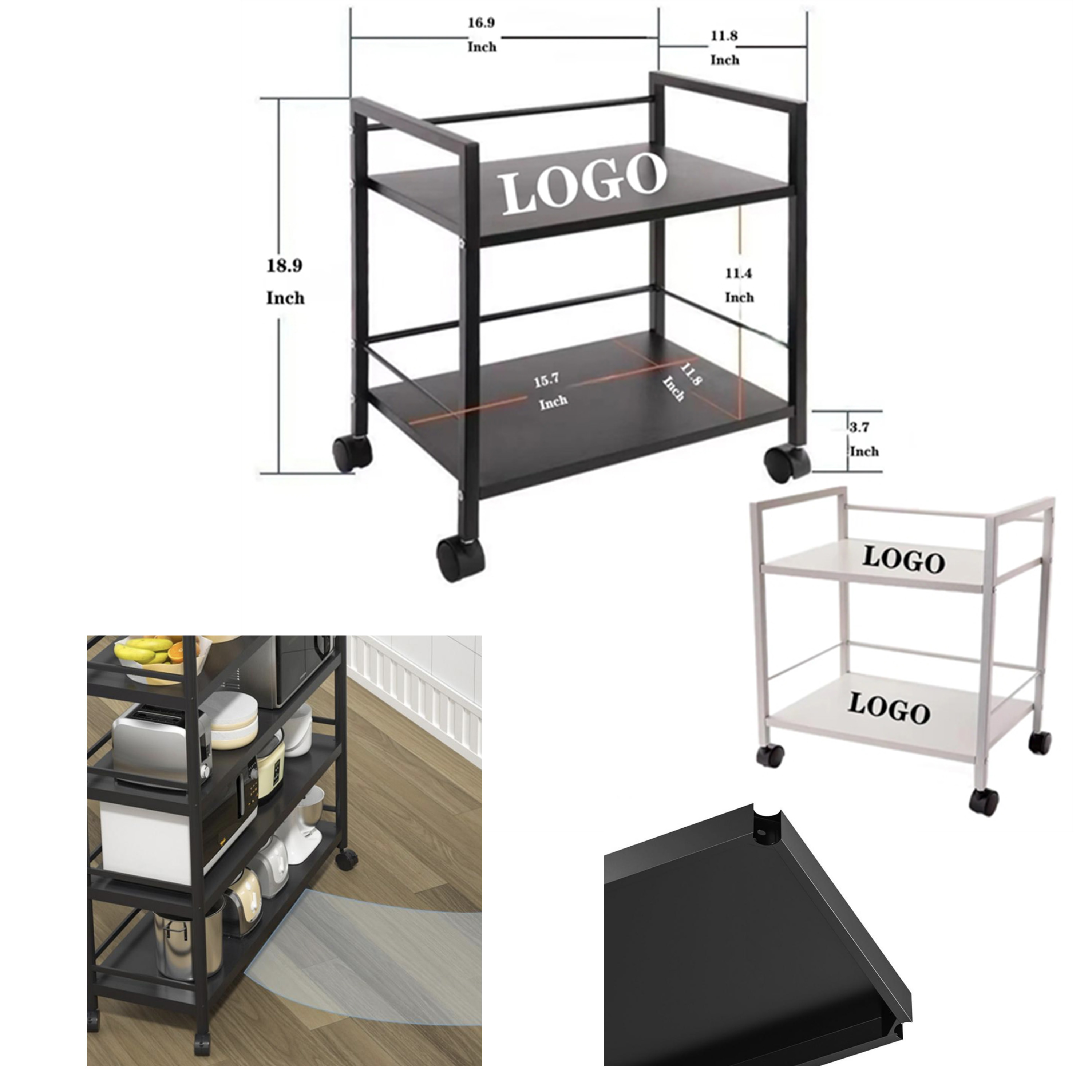 Two - Level Storage Rack Trolley with Rolling Wheels 2